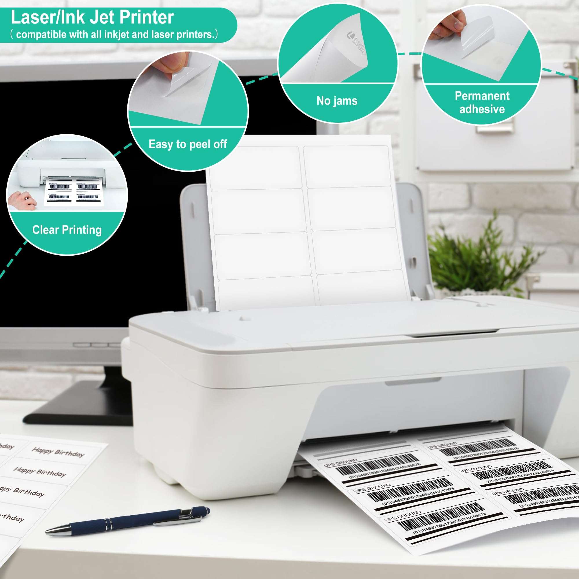 L LIKED 2" x 4" Label Stickers, Printable White 10 per Sheets Total 300 Labels, for Laser/Inkjet Printing - Matte (300 Labels) - Image 4
