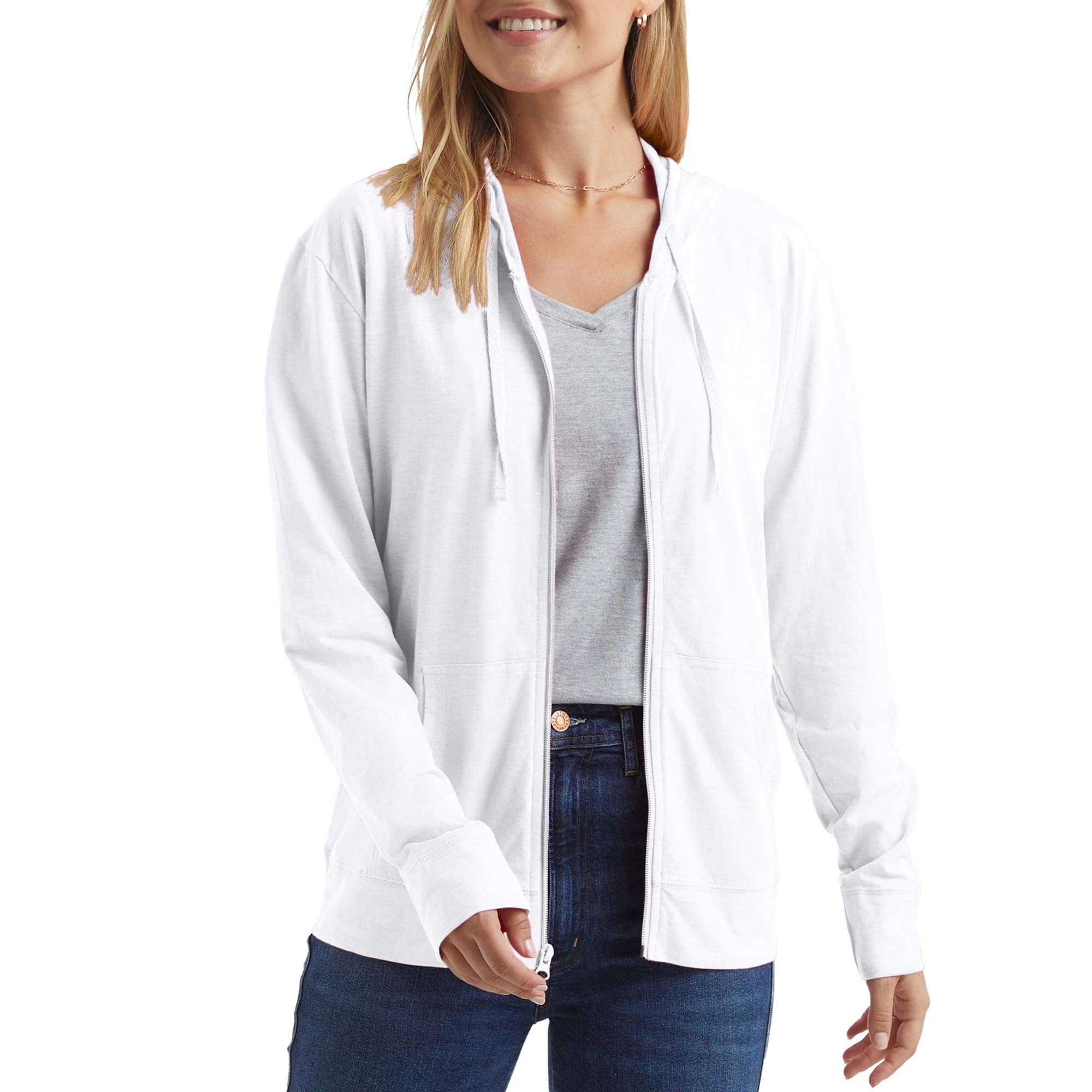 Hanes Women’s Slub Knit Full-Zip Hoodie, Textured Cotton Zip-Up T-Shirt Hoodie for Women - Image 1