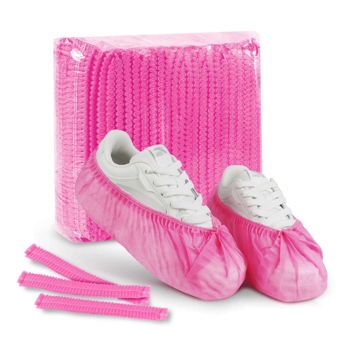 Disposable non-woven striped shoe covers (100 pcs - 50 pairs) durable, breathable, moisture-proof, thickened, odourless, simple and stylish design, suitable for men's size and women's size (Pink.) - Image 1