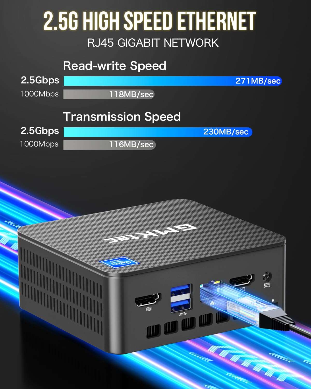 GMKtec Mini PC Intel N150 (Turbo 3.6GHz) 16GB DDR4 1TB PCIe M.2 NVMe SSD, Intel i226-V Desktop Computer 4K Dual HDMI Display/4x USB3.2/WiFi 6/BT5.2/RJ45 Ethernet Nucbox G3 Plus - Image 6
