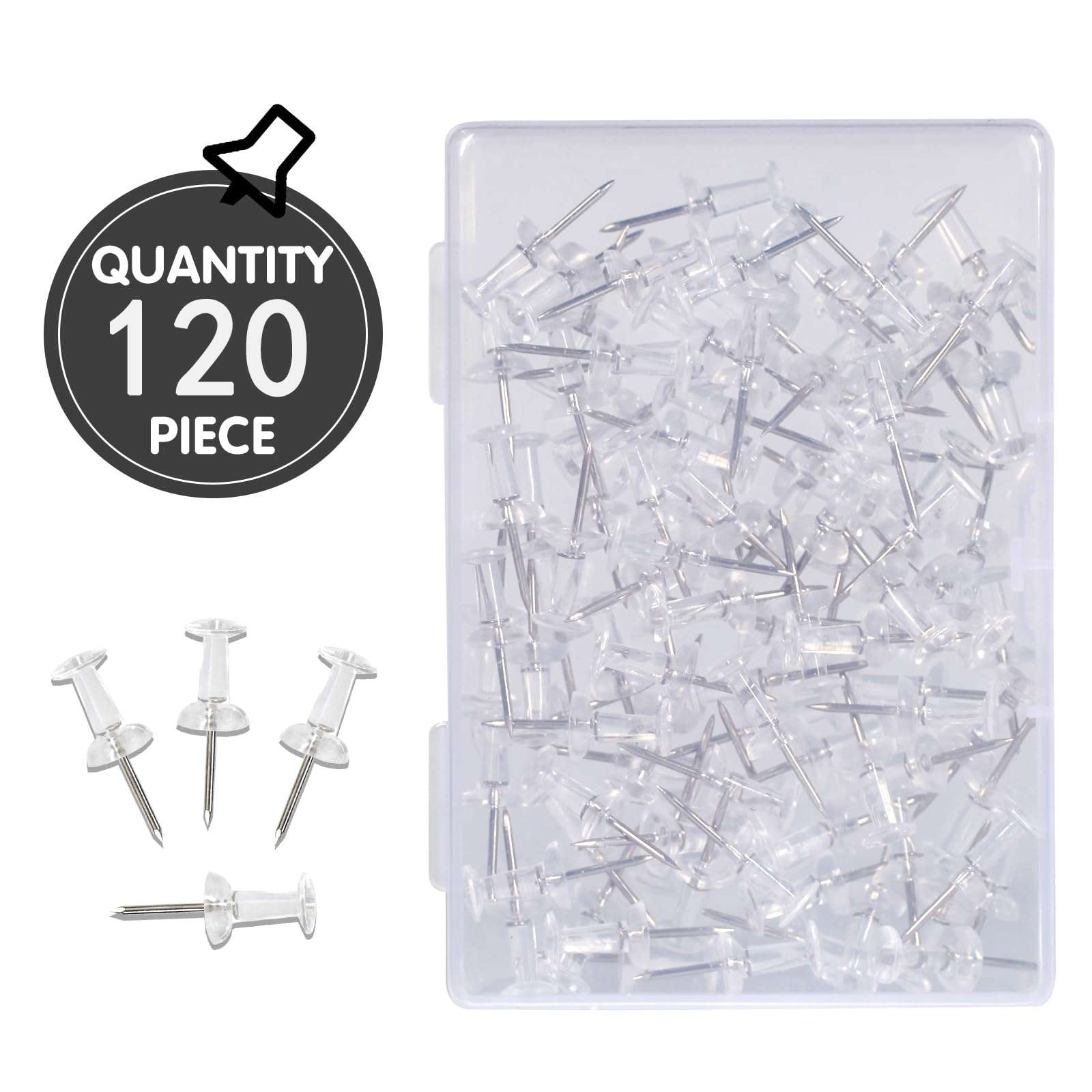 120-Pack Push Pins for Bulletin Board, Thumb Tacks with Clear Plastic Tip and Steel Tip, Portable and Durable Wall Tacks Suitable for Cork Board, Office and Daily Life - Image 3