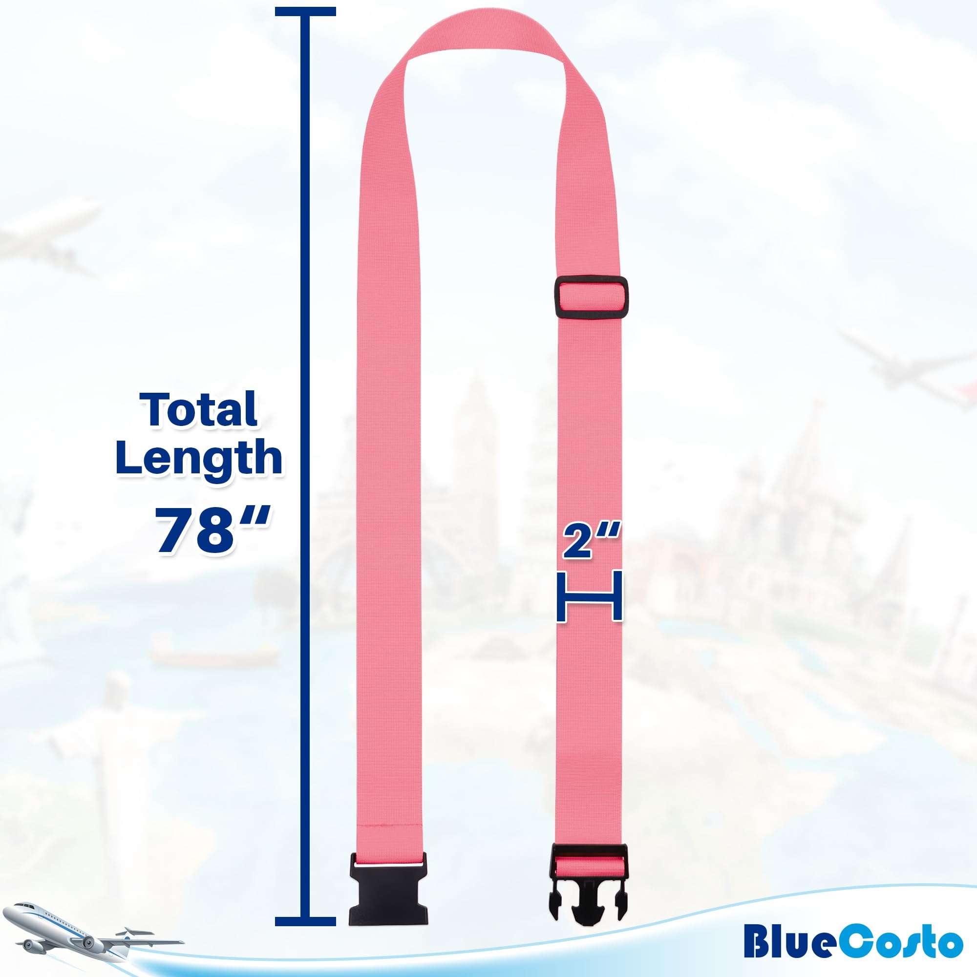 Luggage Straps for Suitcases - TSA Approved - Pink, 4 PK - Premium Nylon Belts for Suitcase, Briefcase & Travel Bag - Adjustable Strap Length 46" - 78" - Image 8
