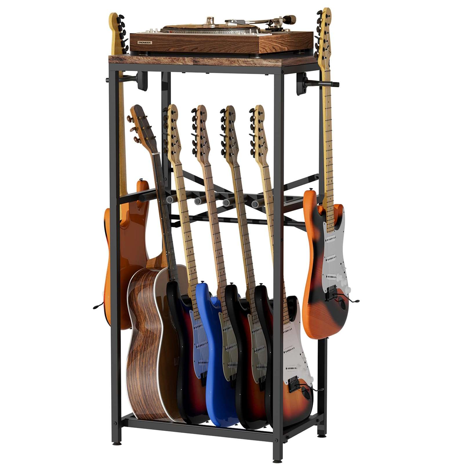 storenization Guitar Stand for Multiple Guitars, Guitar Rack for Acoustic Guitar, Electric Guitar, Bass and Ukulele, Rustic Guitars Display Stand with 2 Guitar Hangers - Image 1