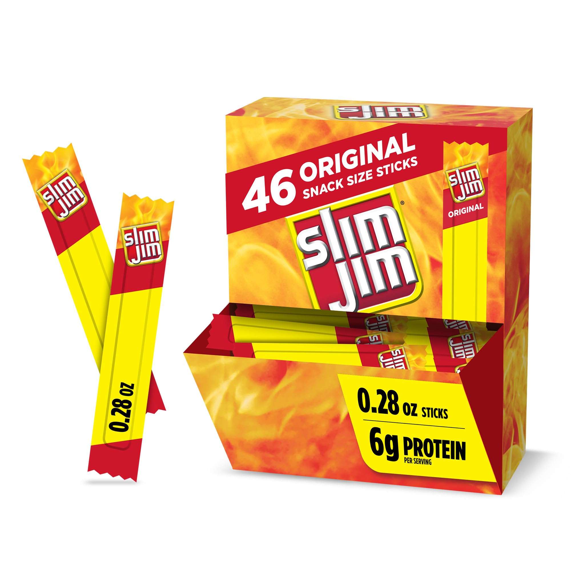 Slim Jim Smoked Meat Sticks, Original Flavor, 6g Protein Per Serving, Snack Size, Lunchbox Snack, 0.28 oz. (46 Count) - Image 1