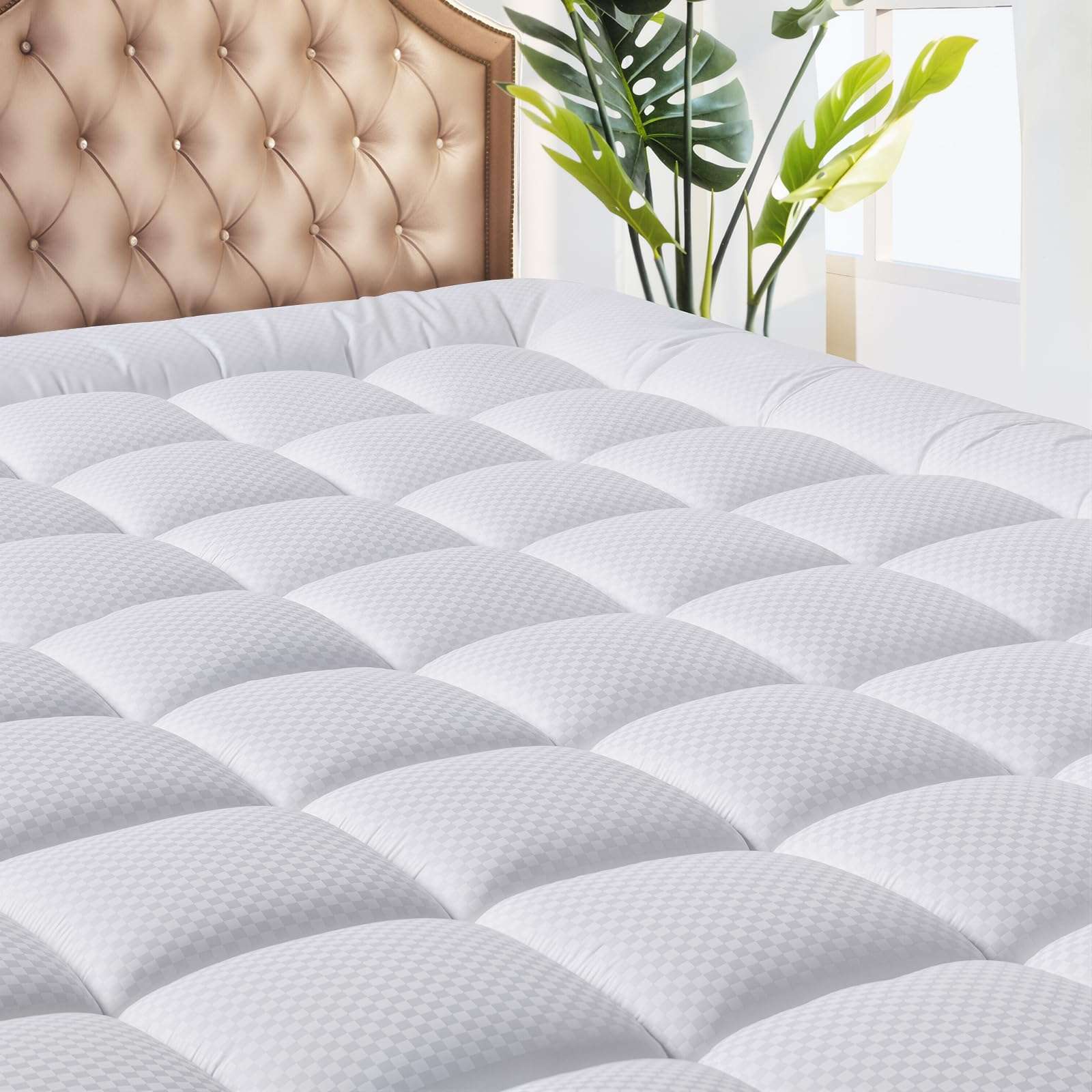 MATBEBY Queen Size Mattress Pad - Cooling Breathable Mattress Topper, Quilted Fitted Mattress Protector, Pillow Top Mattress Cover with 8-21" Deep Pocket, Soft, Machine Washable, White, 60x80 Inches - Image 1