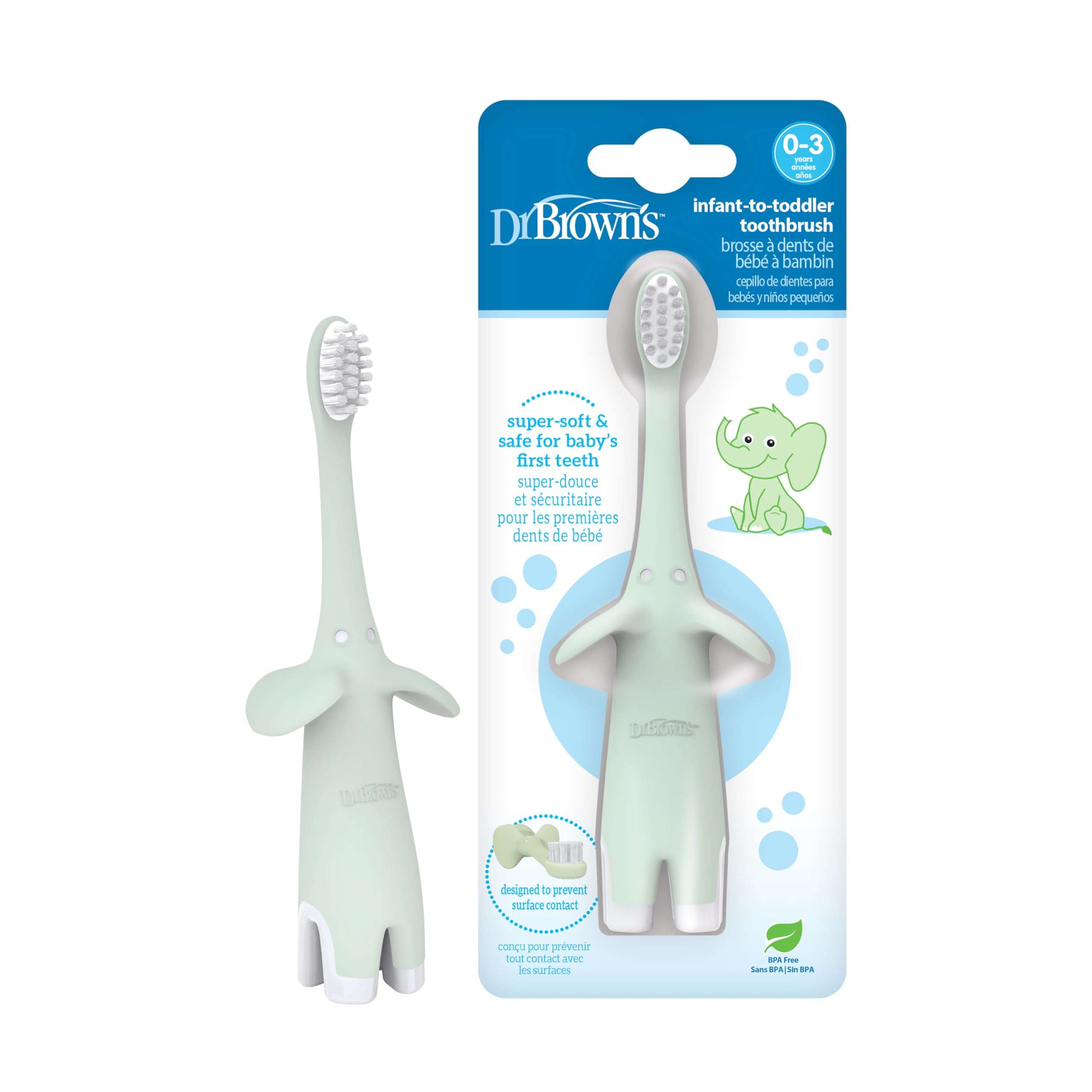 Dr. Brown's Infant-to-Toddler Toothbrush, Elephant, Mint, 0-3 Years - Image 1