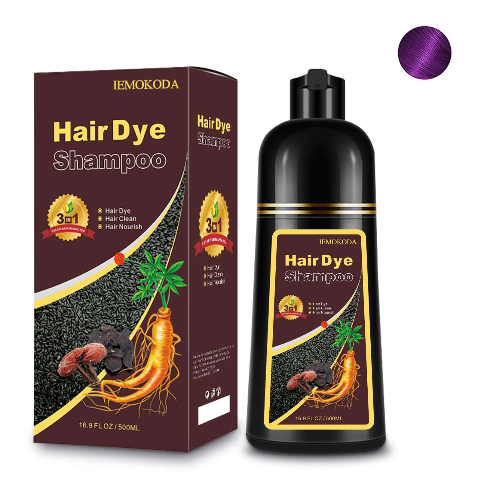 Fedulili Hair Dye Shampoo 3-in-1, Instant Natural Hair Color Treated Shampoo for Women Men Champu Para Canas Mujer Purple, Lasting 3-4 Weeks & Easy to Use & All Hair Types & Root Touch Up, 500ml - Image 1