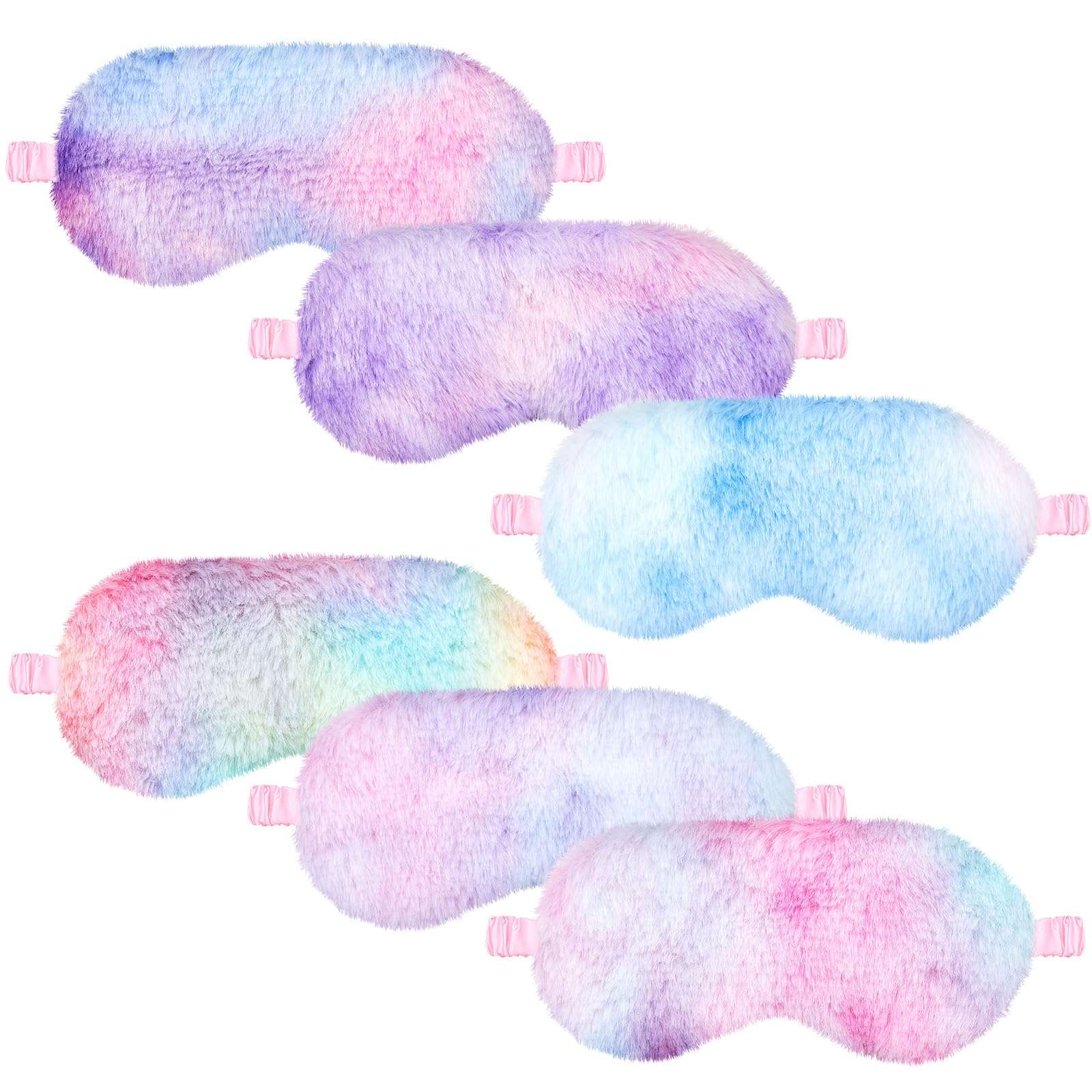 Cuffbow 6 Pcs Plush Sleep Eye Mask Silk Furry Eye Covers for Sleeping Cute Sleep Mask Fluffy Comfortable Sleeping Blindfold for Travel Sleepover Nap Party Supply Girls Women(Rainbow) - Image 1