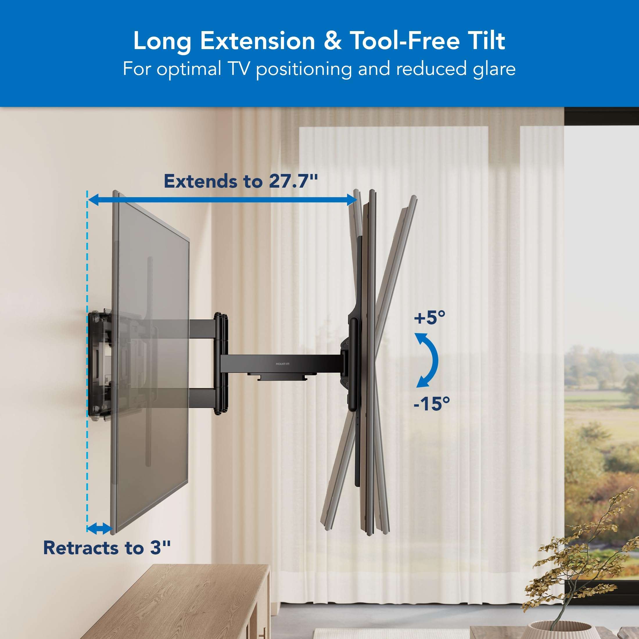 Mount-It! Heavy Duty XXL Full Motion TV Wall Mount for Extra Large TVs, max VESA 900x600, Holds up to 264lb, Swivel Tilt Extension Adjustable TV Mount for 60" 65" 75" 80" 85" 90" 98" 100" 115" 120 in - Image 6