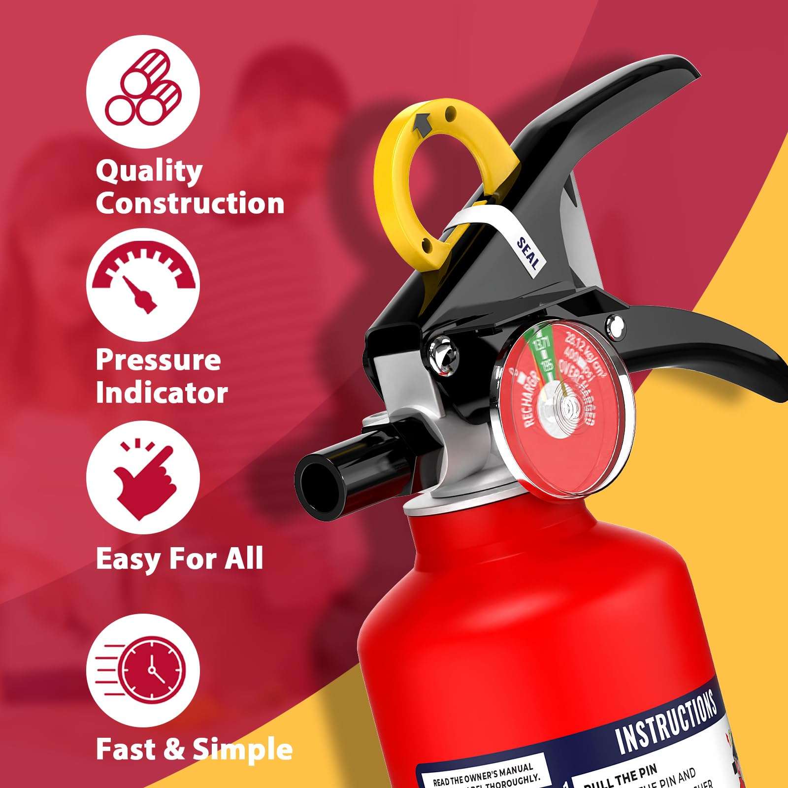 Ougist ABC Fire Extinguisher for Home & Vehicle - 2.5 lb 1-A:10-B:C Rated, Dry Chemical Fire Safety with Quick-Release Handle, Certified for Kitchen/Car/Boat Use-Model FF1KG - Image 4