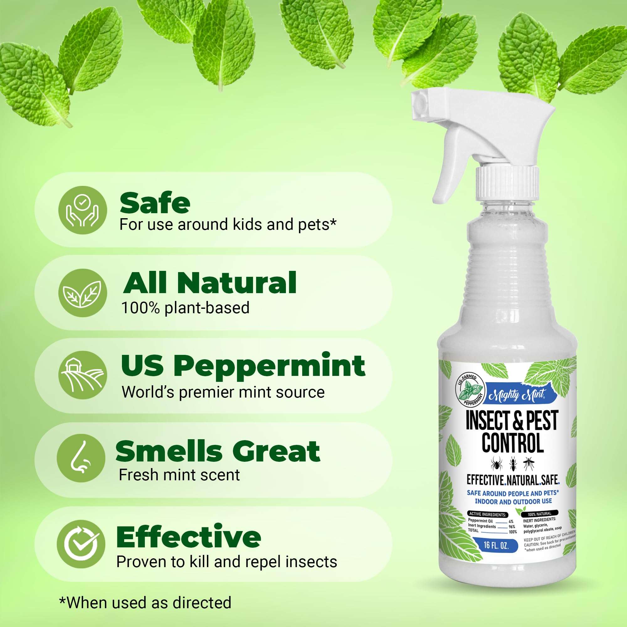 Mighty Mint Peppermint Oil Insect Repellent Spray – Natural Indoor & Outdoor Bug Control for Spiders, Ants, Roaches, and More – Plant-Based, Extra-Strong Formula - 16 oz - Image 4