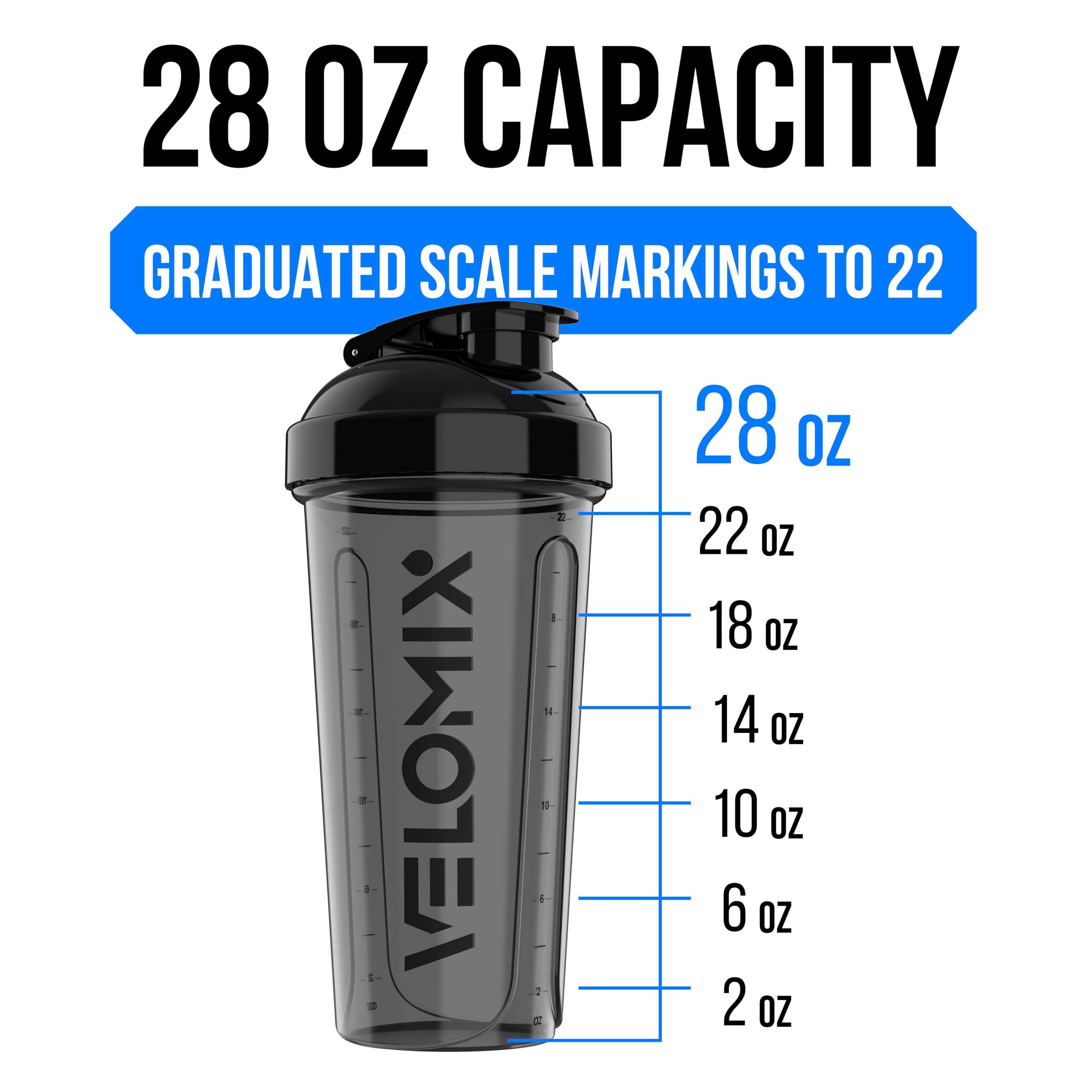 VELOMIX -2 Pack- 28 oz Protein Shaker Bottles for Protein Mixes - 2x Wire Whisk | Leak Proof Shaker Cups for Protein Shakes | Protein Shaker Bottle Pack (Black/Transparent) - Image 6