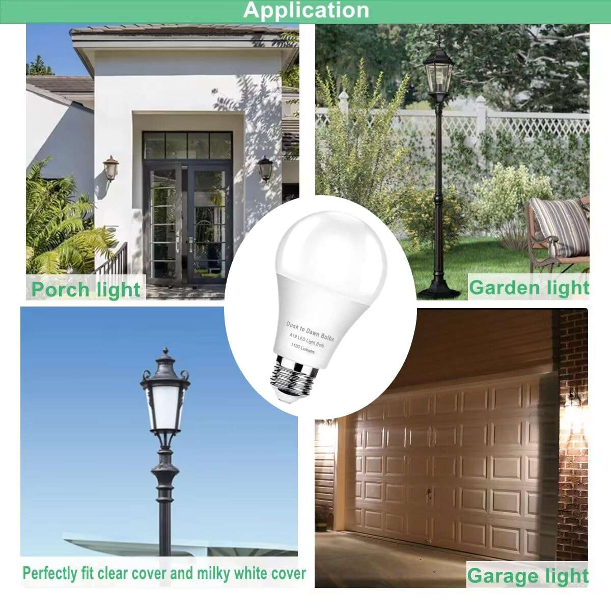 4-Pack Dusk to Dawn Light Bulbs Outdoor 75 Watt Equivalent, Automatic On/Off Sensor LED Bulb, 10W Daylight 5000K,1100 Lumen, A19 E26 Bulbs Photocell for Wall lamp Porch Garage Yard Light(Non-dimmable) - Image 3
