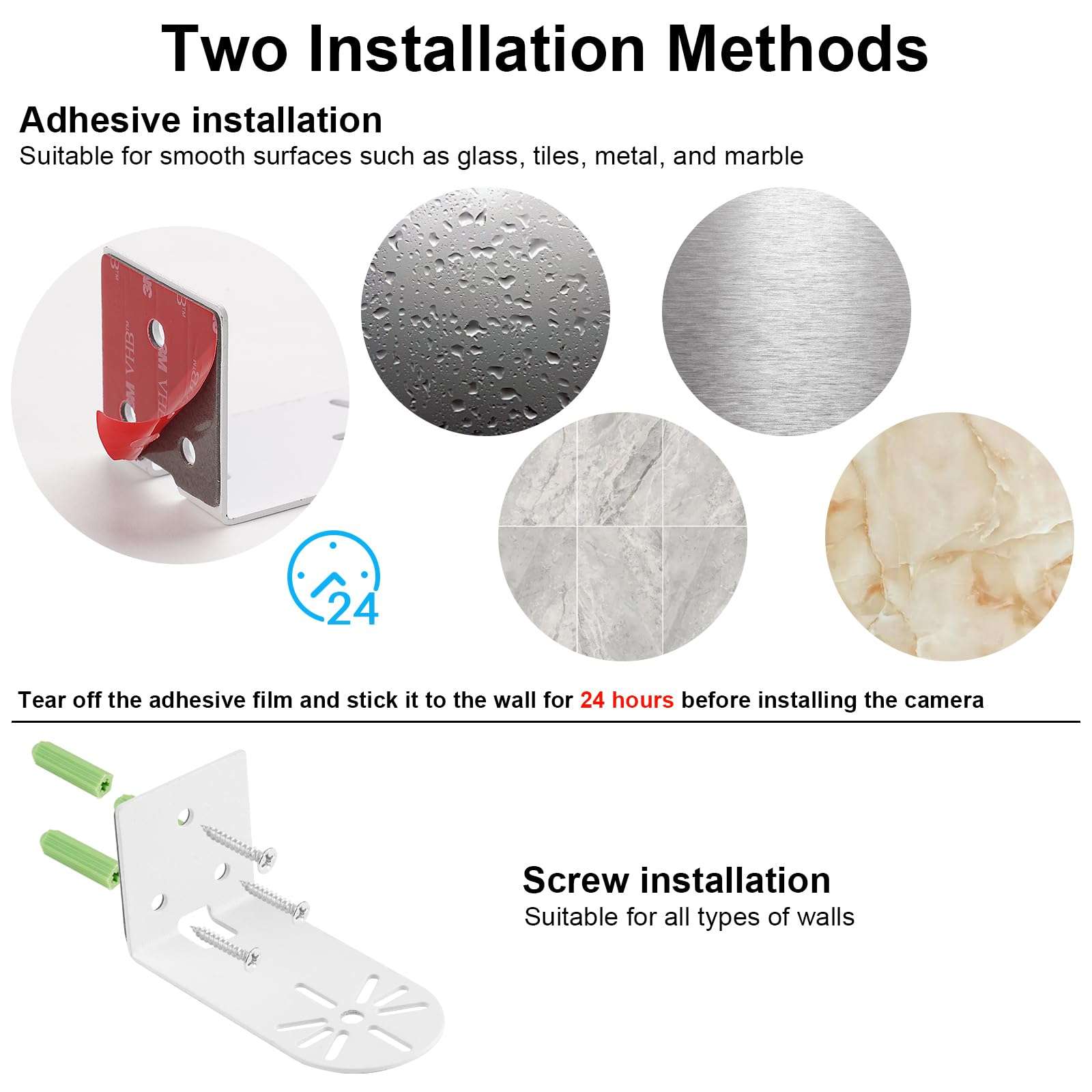 UYODM 2Pack Adhesive Metal Wall Mount Bracket Compatible with Wyze Cam Pan V3/ Wyze Cam V4/V2, VHB Stick On,No Drilling Mounting Bracket for Wyze Get The Best View,Two Ways Installation - Image 3