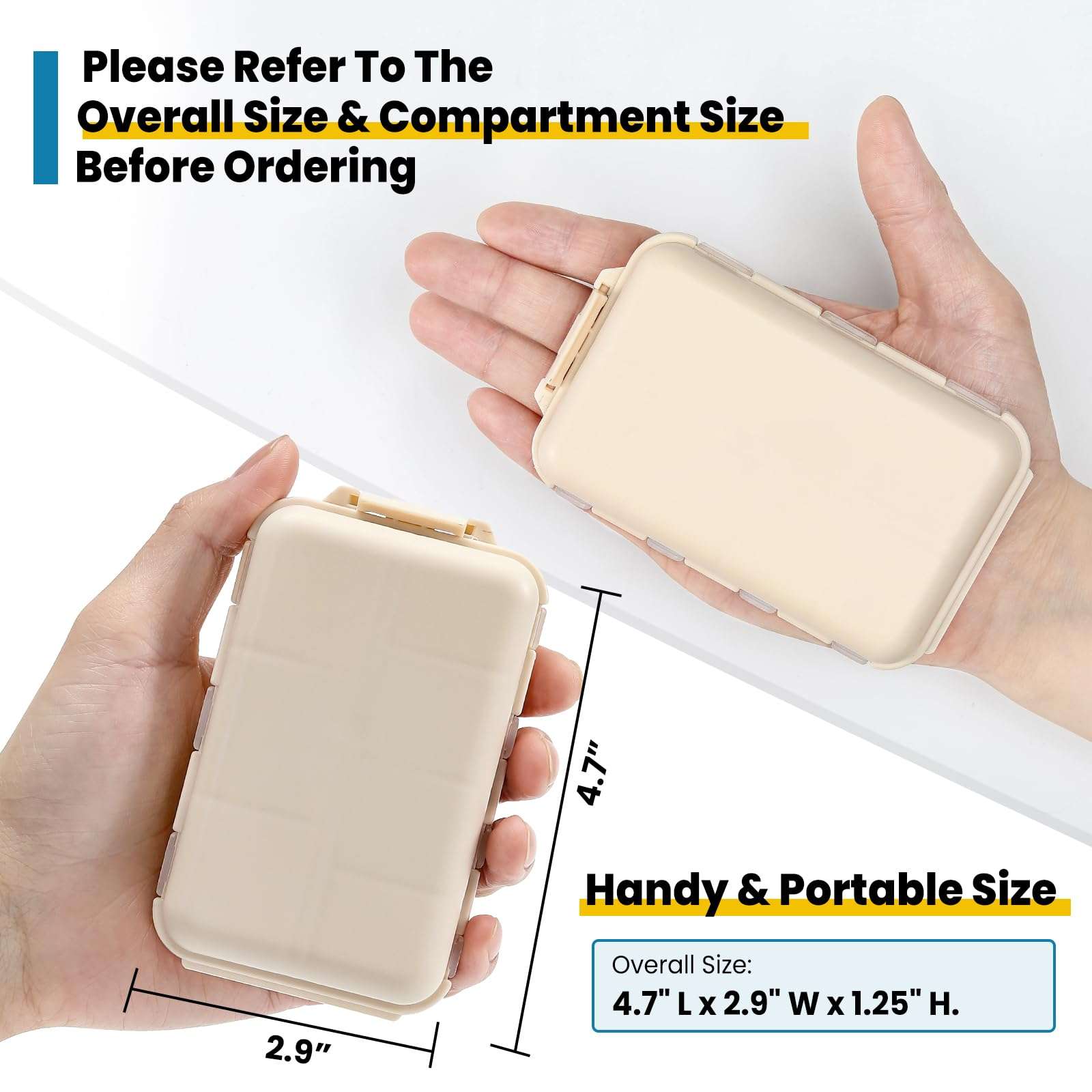 LANDNEOO 14 Grids Pill Organizer Box with Labels, Travel Medication Holder Dispenser Case Kit, Pocket Daily Pharmacy Container for Fish Oil Vitamin Supplement Storage, Khaki Pink Grey, 3 Pack - Image 3