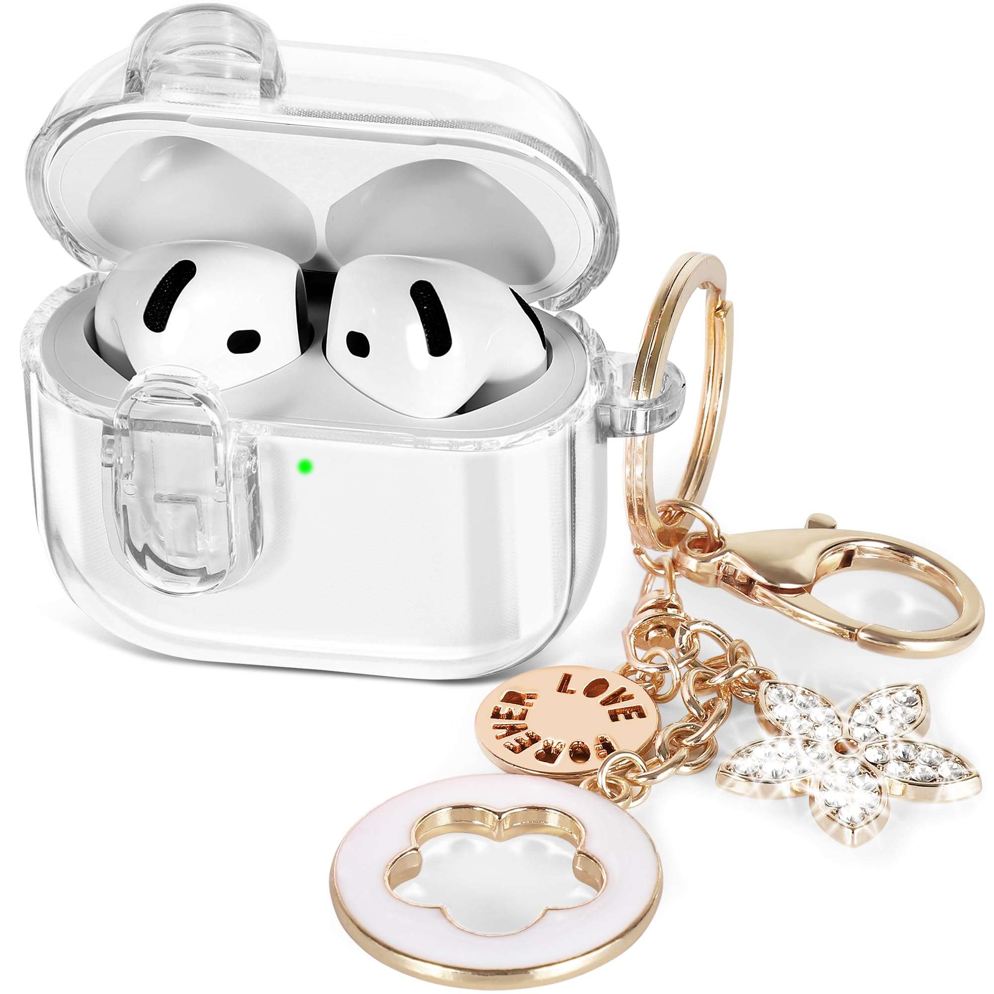 Clear Case with Safety Lock for Apple Airpods 4 (2024) | Compatible with iPods 4th Generation | Soft TPU Transparency | Women/Girl Design | Bling Keychain | Earbuds Protection - Image 1