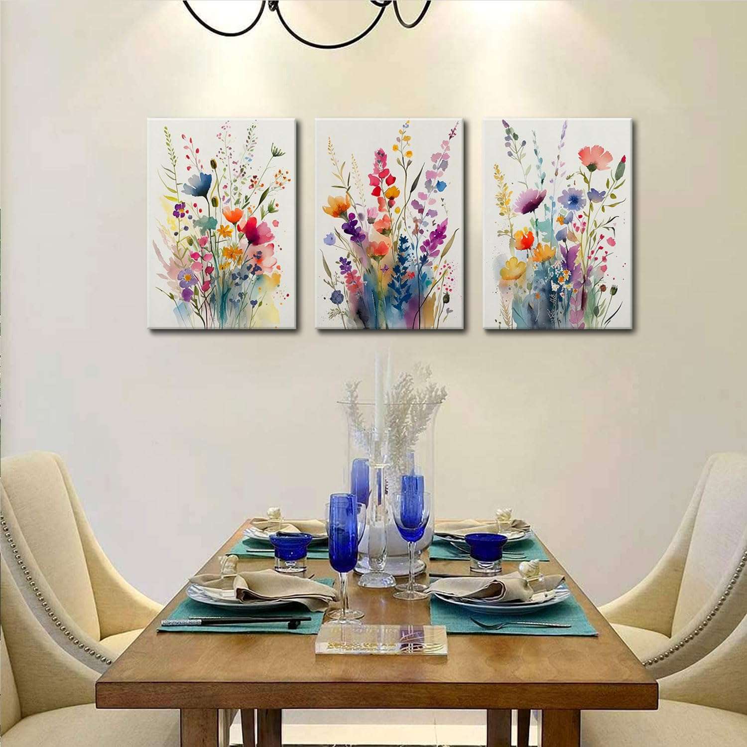 KISSFOX 3 Piece Colorful Wildflower Botanical Framed Wall Art Watercolor Floral Canvas Art Prints Boho Flower Pictures Wall Decor Modern Minimalism Paintings Artwork Girls Bedroom Living Room Bathroom - Image 7