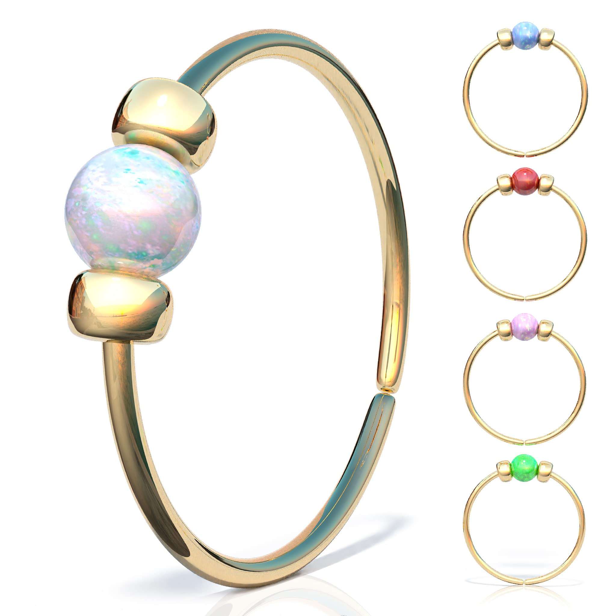 Gold Nose Ring - Thin Tiny White Opal 24 Gauge Nose Hoop Rings -14k Gold Filled Smooth Comfortable Nose Piercing Jewelry For Women - Gift Ready - Image 9