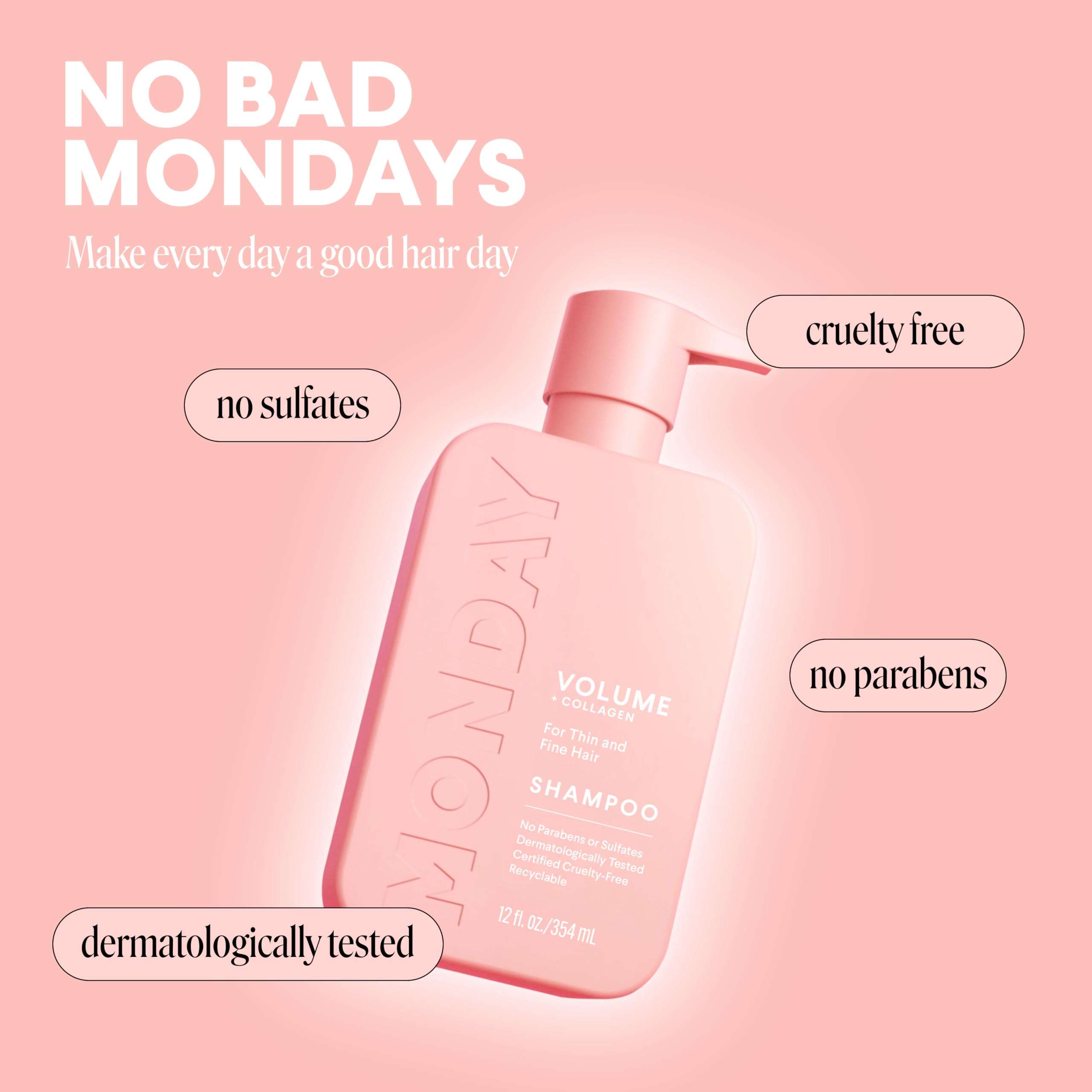 MONDAY HAIRCARE VOLUME Shampoo with Hydrolyzed Collagen & Macadamia Oil for Thin, Fine & Flat Hair 354 mL - Image 6