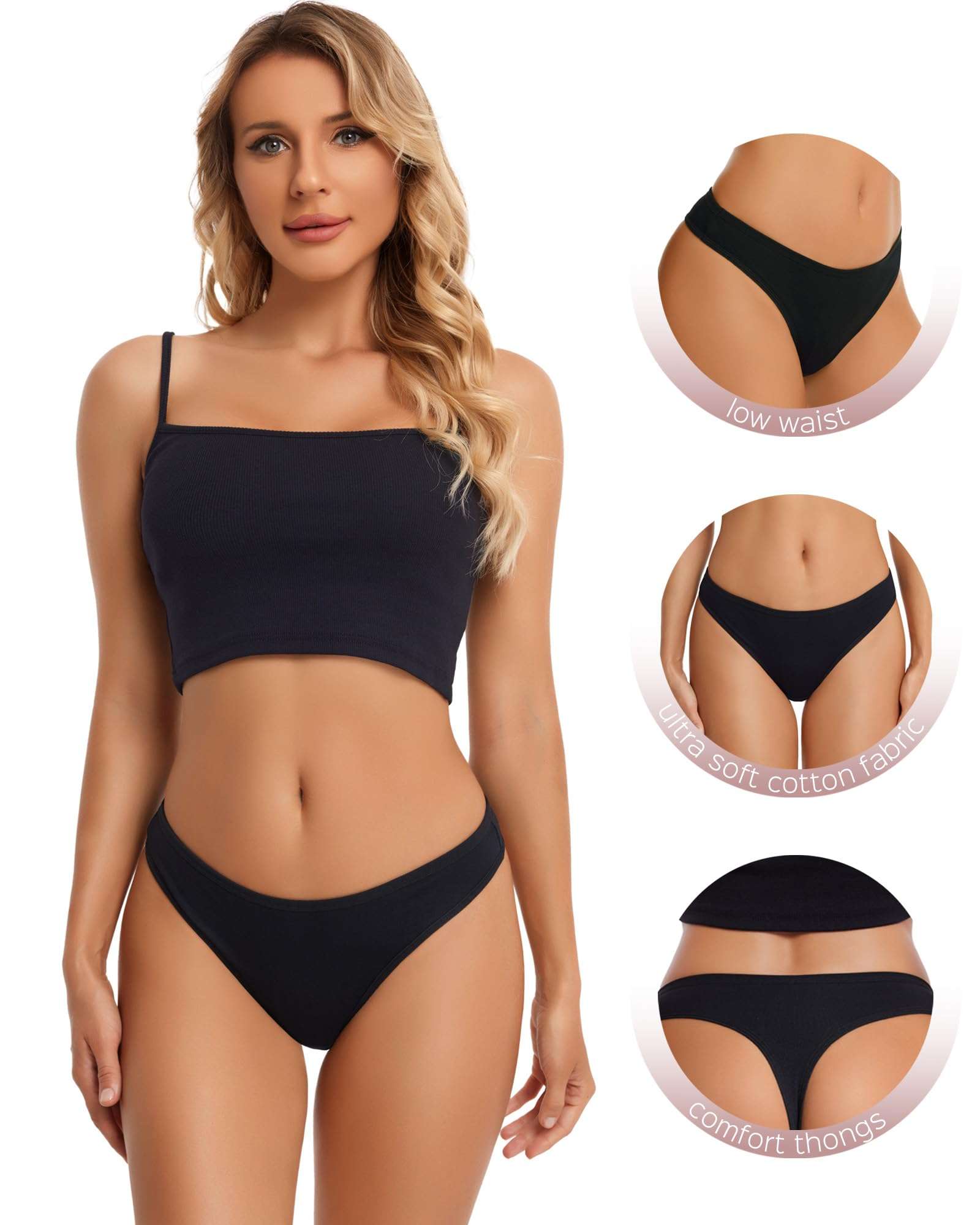 ANZERMIX Women's Breathable Cotton Thong Panties Pack of 6 - Image 2