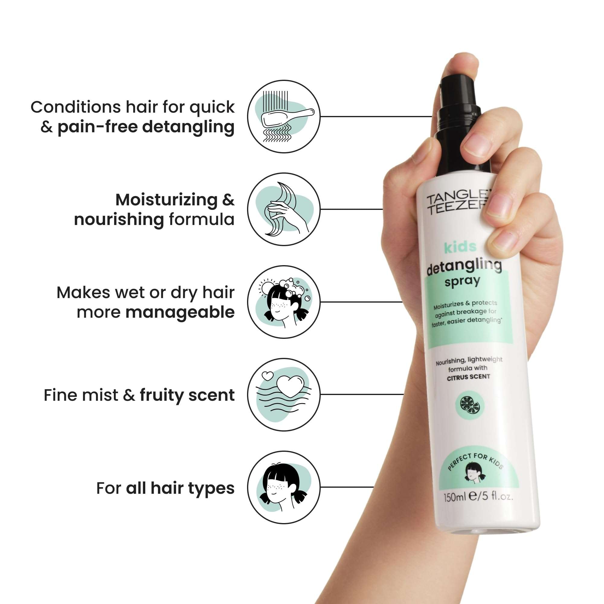 TANGLE TEEZER Hair Detangler Spray for Kids, Vegan and Sulfate-Free | with a Fresh & Fruity Scent | for all Hair Types | 5 Fl Oz - Image 2