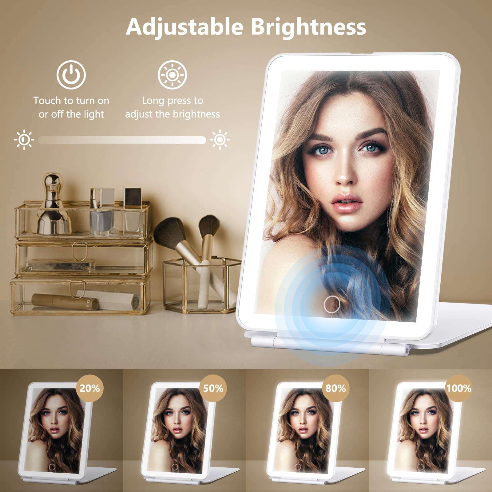 miroposs Rechargeable Makeup Mirror for Travel, Vanity Mirror with 80LEDs, 3 Color Light, 2000mAh Battery, Portable Ultra Slim Lighted Mirror, Travel Essential - Image 4