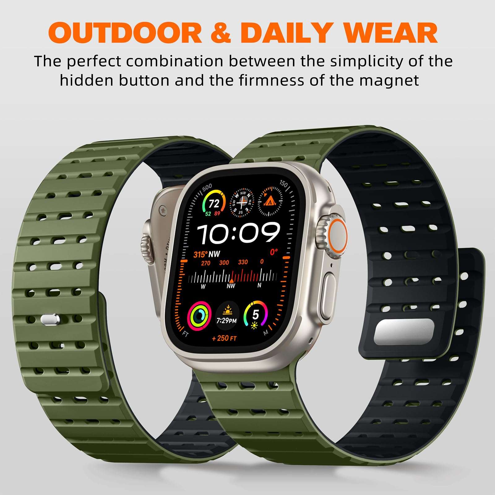 Bandletic R-FKM Sport Band + R-Lite Fit Magnetic Watchband Compatible with Apple Watch Ultra 2/Ultra Band 49mm/45mm/44mm/42mm for Men - Image 8