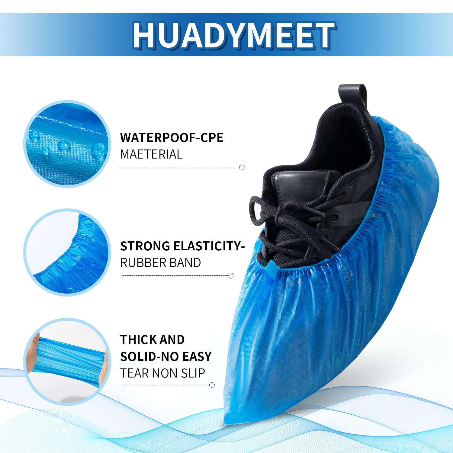 HUADYMEET Shoe Covers 200 Pack(100 Pairs) Large Shoe Covers Disposable Shoe Boot Covers Waterproof Shoes Protectors Covers Durable Boot&Shoes Covers for Indoors,One Size Fits All, 600g/Bag - Image 6
