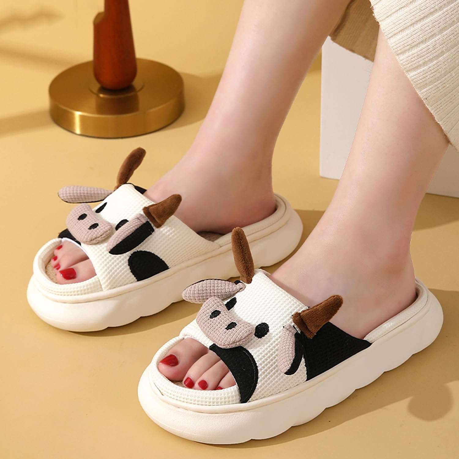 GULAKY Cow Slippers for Women Fuzzy Cute Kawaii Shoes Super Warm Soft Sole Non-slip Lightweight - Image 8