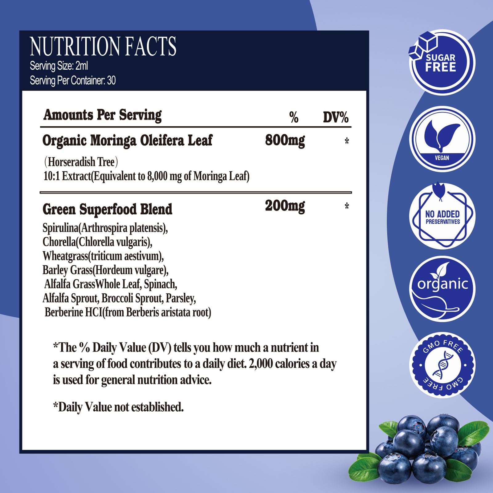 Raw Moringa Liquid Drops 8000 mg, Organic Moringa Oleifera Leaf Extract w. Supergreens Blend of Wheatgrass, Barley Grass for Antioxidant, Energy & Immune, High Potency Than Capsules Powder - Image 2