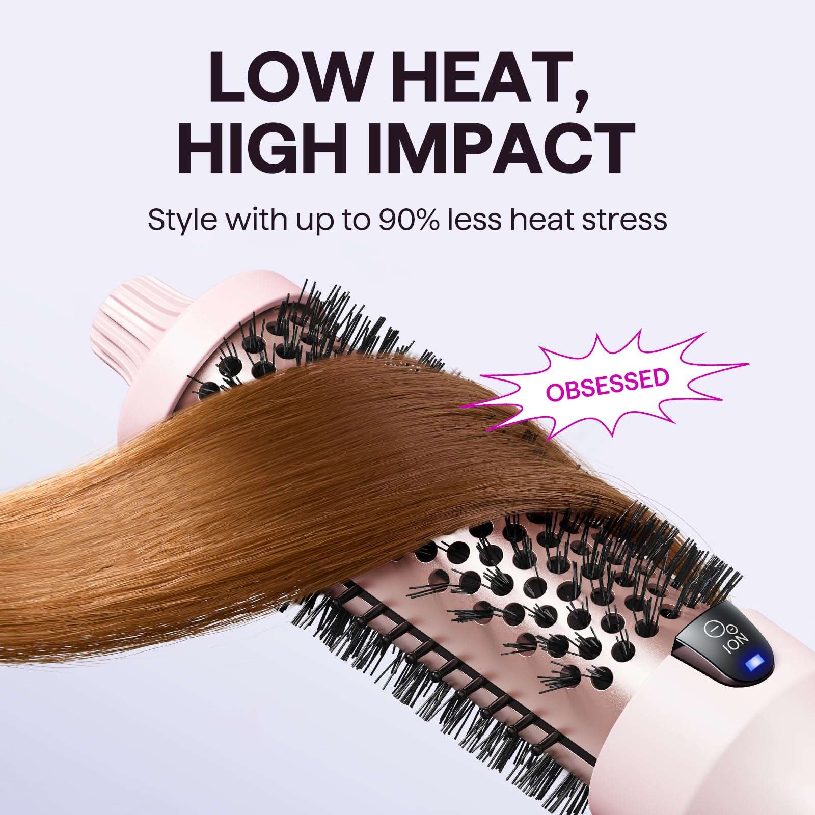 Wavytalk Thermal Brush, Blowout Boost 1.5 inch Heated Round Brush for Blowout Look, Dual Voltage, Pink, Sakura, Tourmaline Ceramic, Negative Ion Technology, 5 Temperature Settings, Less Damage - Image 6
