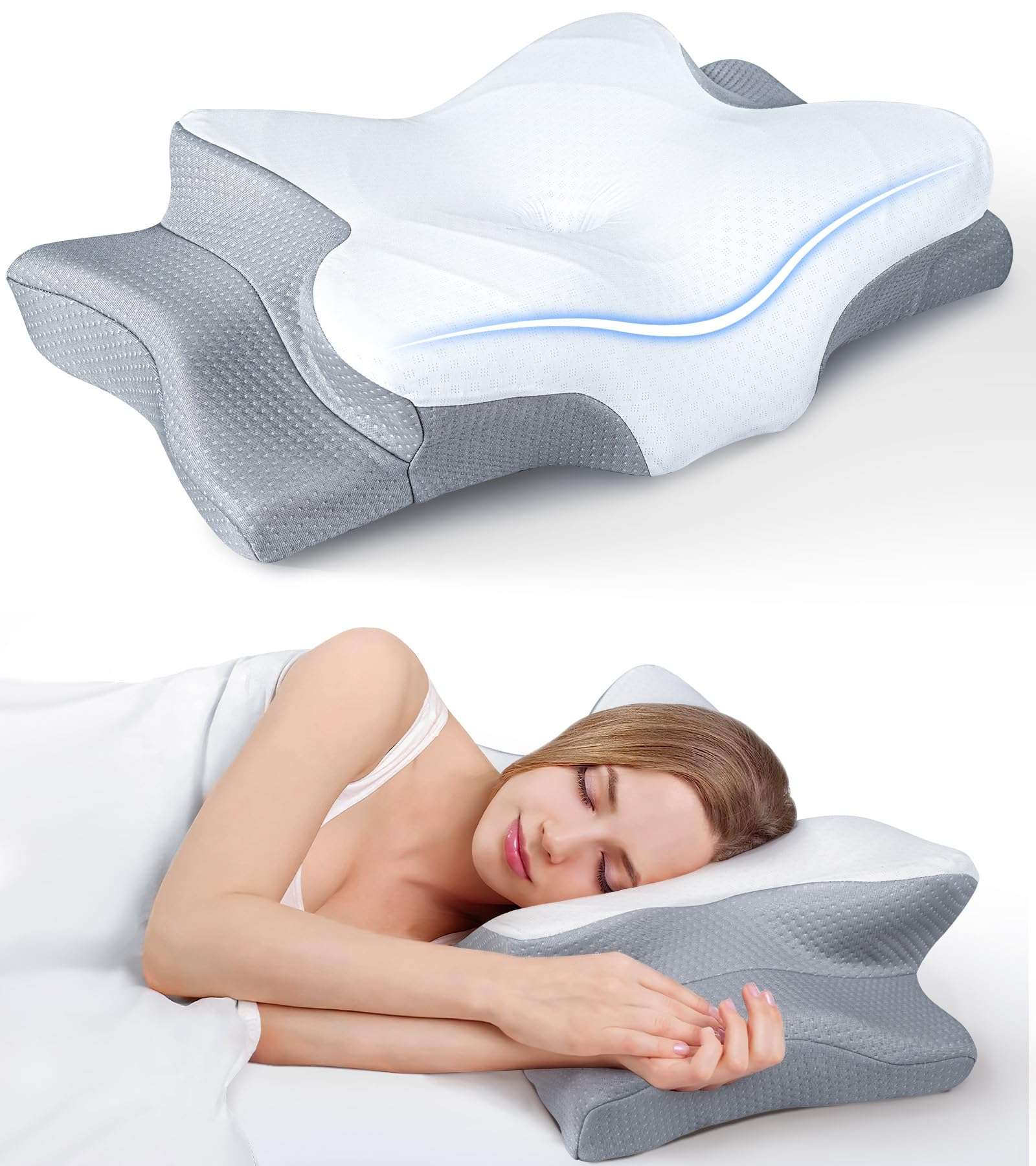 Ultra Pain Relief Cooling Pillow for Neck Support, Adjustable Cervical Pillow Cozy Sleeping, Odorless Ergonomic Contour Memory Foam Pillows, Orthopedic Bed Pillow for Side Back Stomach Sleeper - Image 1