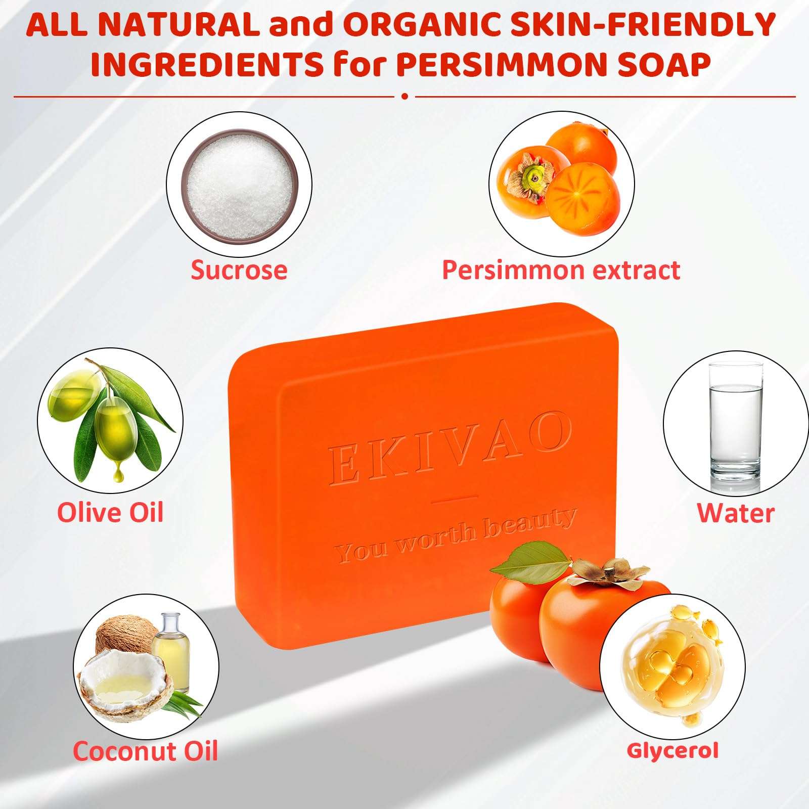 EKIVAO 3Pack Natural Persimmon Soap Bar for Body Odor Control, Organic Deodorant Body Persimmon Bar Soap for Old People Smell, Remove Odor Bath Soap for Women & Men - Image 2