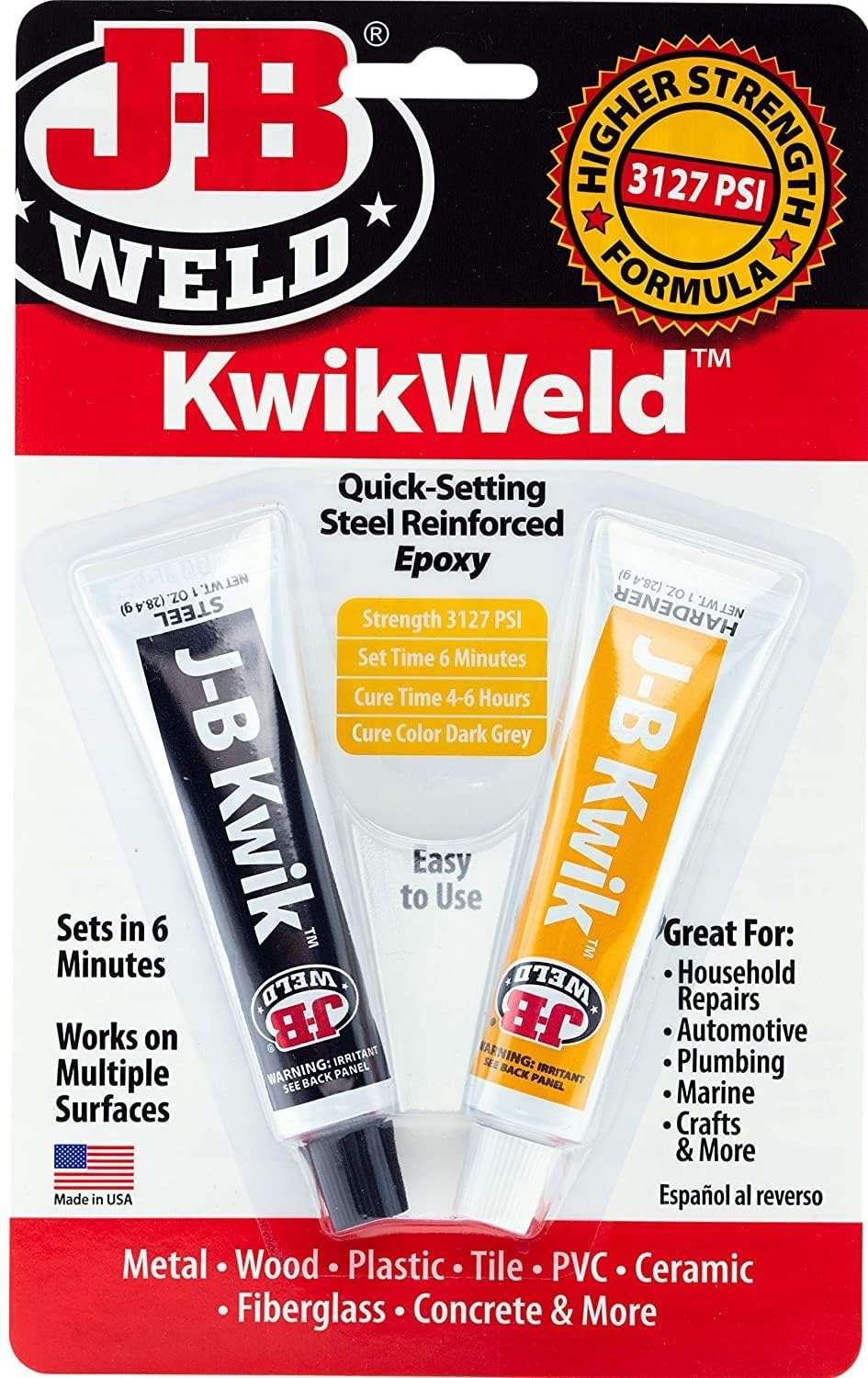 J-B Weld 8276 KwikWeld Quick Setting Steel Reinforced Epoxy - Dark Grey 2 oz - Image 1
