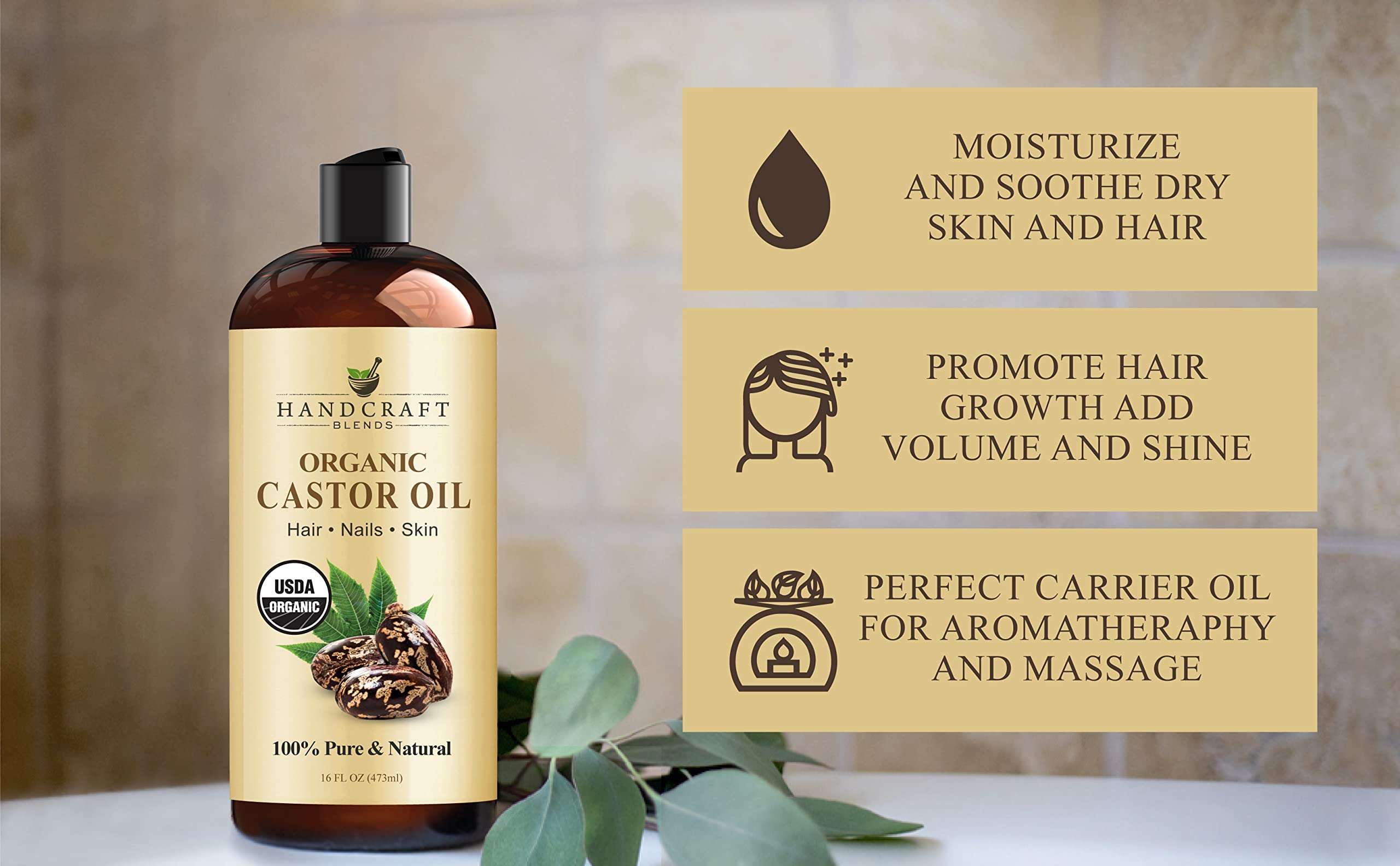 Handcraft Blends Organic Castor Oil - 16 Fl Oz - 100% Pure & Natural | Premium Grade Carrier Oil | for Hair Growth, Eyelashes and Eyebrows | Hair and Body | Expeller-Pressed & Hexane-Free - Image 6