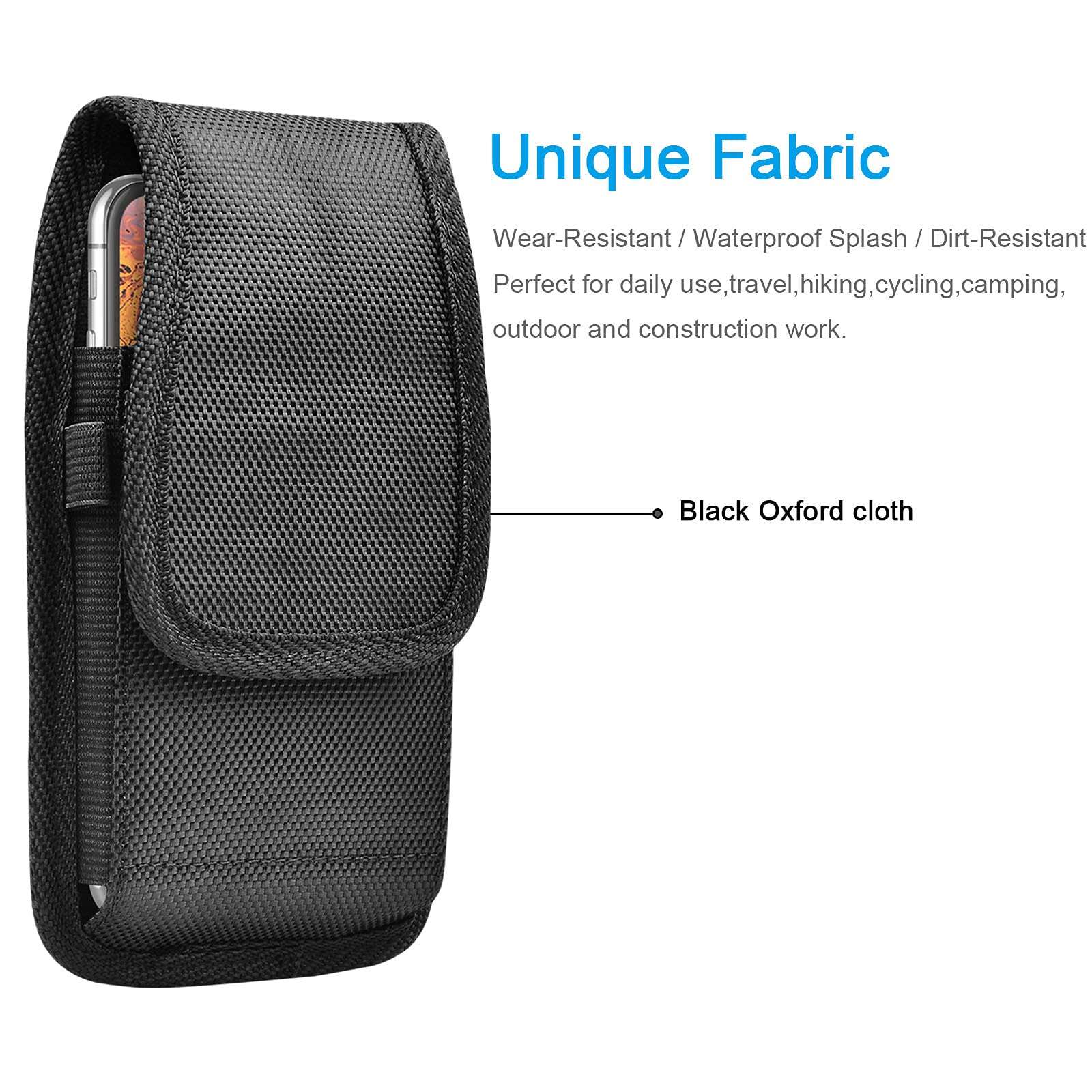 Tiflook for Samsung Galaxy S25 Ultra S24 S23 S22 S21 S20 FE S10 S9 A03S A20 A50 A51 A16 A15 A14 A10e Holster Nylon Cell Phone Pouch Belt Holder Carrying Case with Clip,Black - Image 3