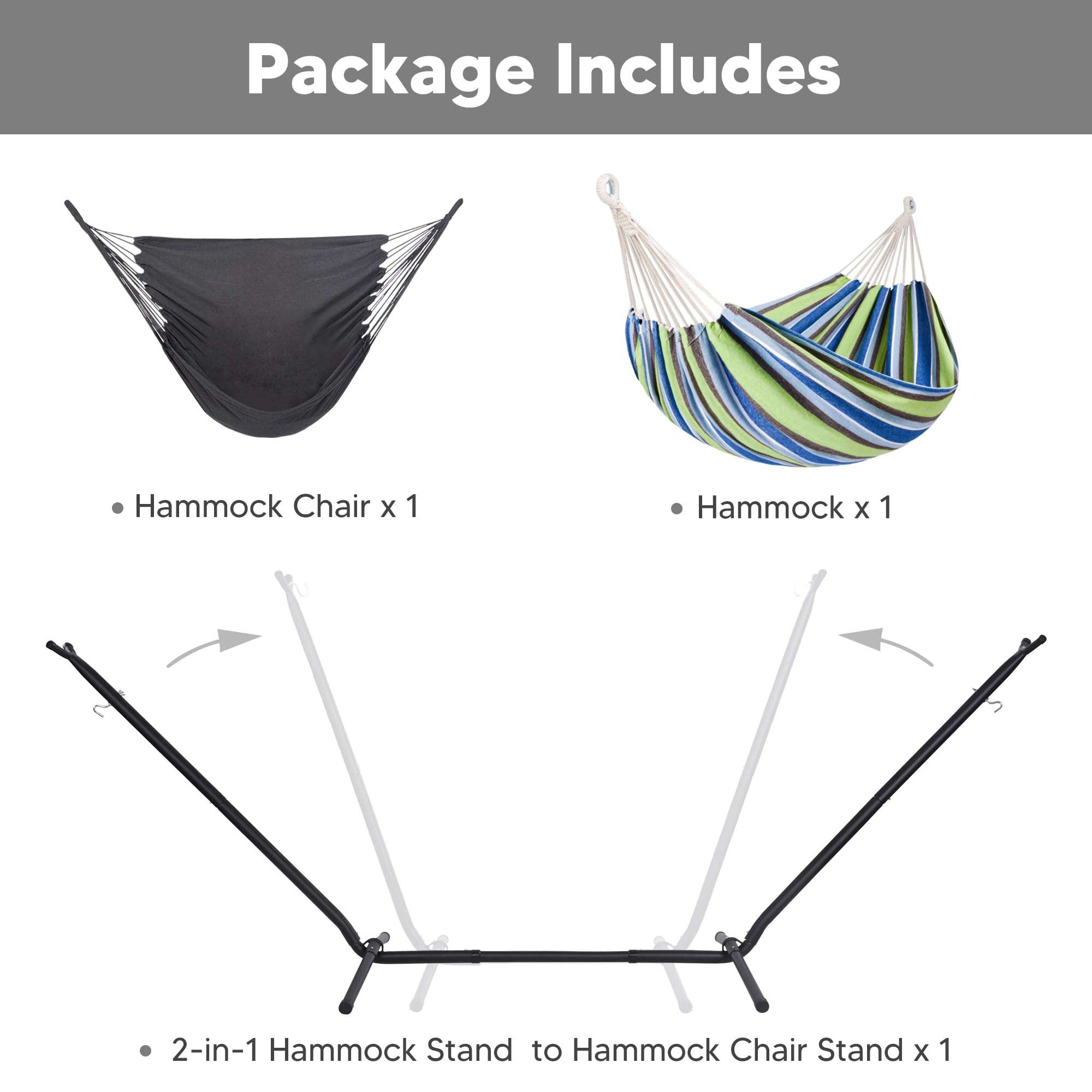 SUNCREAT 2-in-1 Convertible Backyard Fabric Hammock with Stand, Large Hammocks for Outside, Patent Pending, Light Green Stripes - Image 4