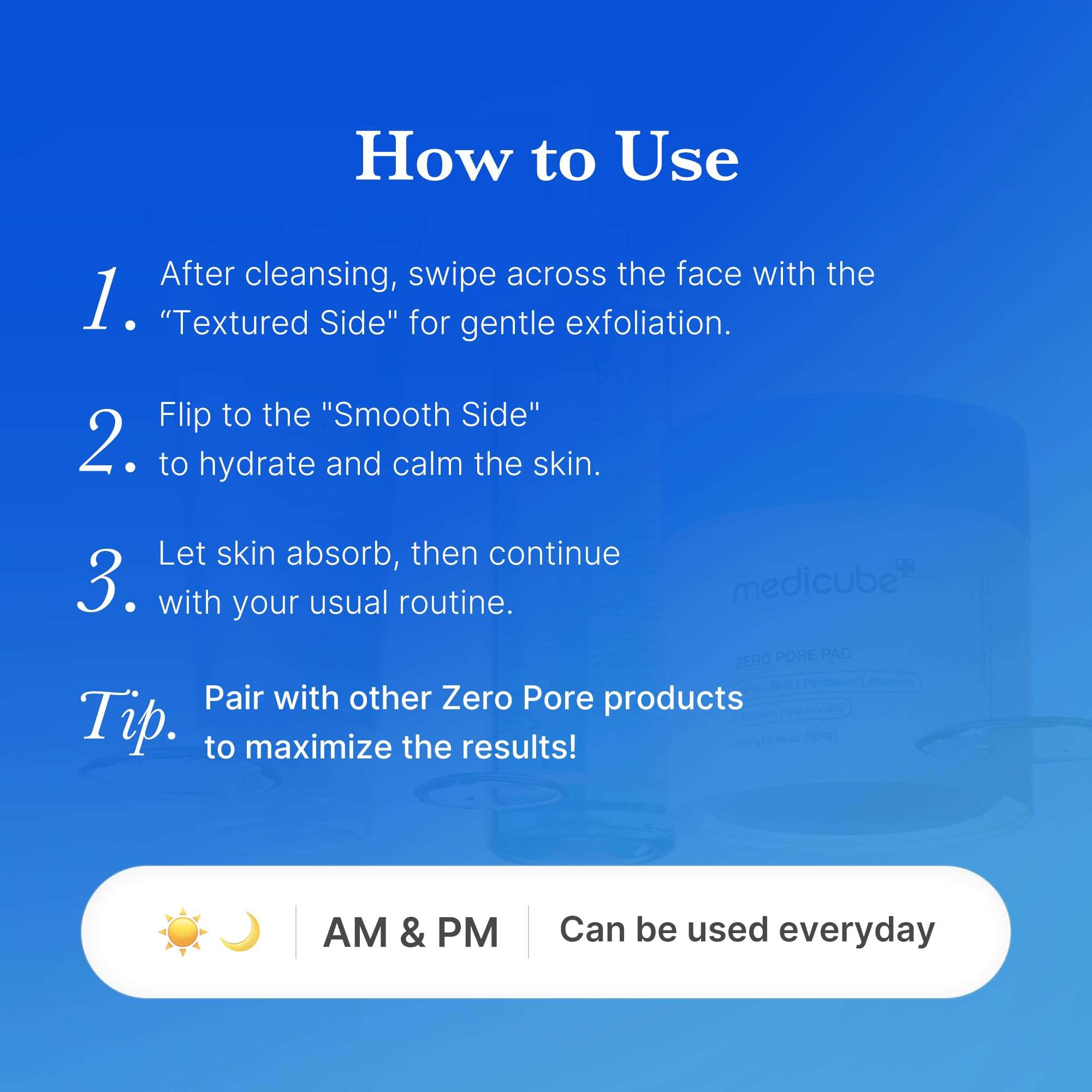 Medicube Zero Pore Pads 2.0, Dual-Textured Facial Toner Pads for Exfoliation and Pore Care with 4.5% AHA Lactic Acid & 0.45% BHA Salicylic Acid, Ideal for All Skin Types, Korean Skin Care (70 units) - Image 7