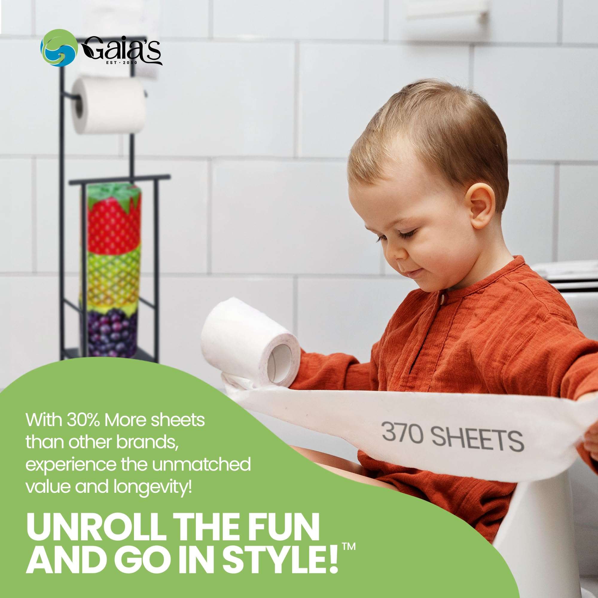 Gaias Premium and Soft Fruit TP Organic Bamboo Toilet Paper | 12 Mega Rolls, 3 Ply, 370 Sheets | FSC Certified, PFAS & BPA Free, Eco-Friendly, Sustainable Tissue - Plastic Free, Septic Safe, Vegan - Image 6