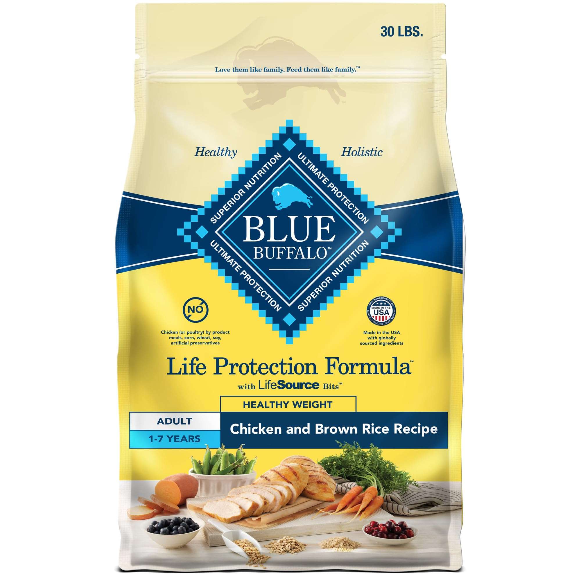 Blue Buffalo Life Protection Formula Healthy Weight Adult Dry Dog Food, Supports an Ideal Weight, Made with Natural Ingredients, Chicken & Brown Rice Recipe, 30-lb Bag - Image 1