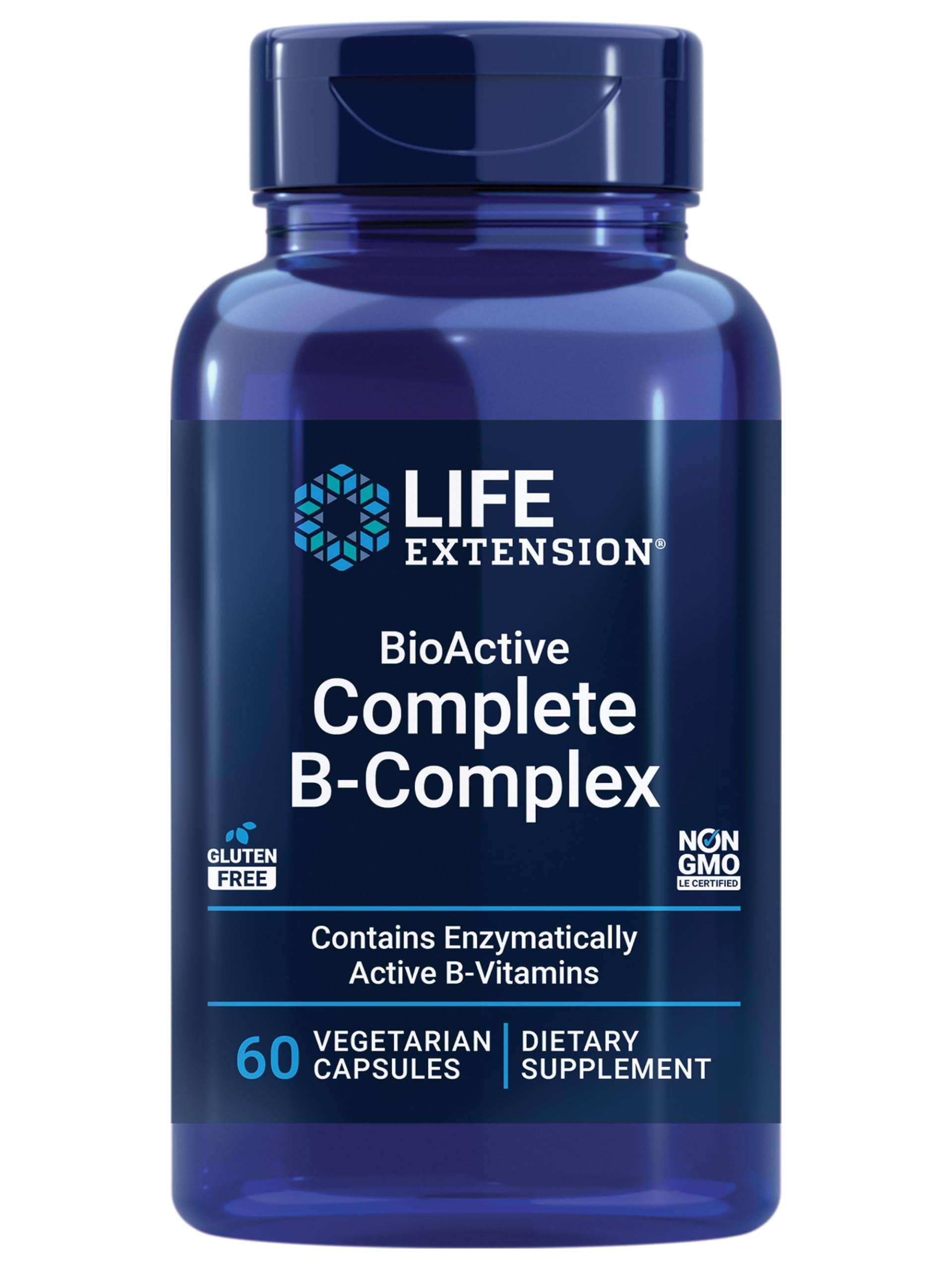 Life Extension BioActive Complete B-Complex, Heart, Brain and Nerve Support, Healthy Energy, Metabolism, Complete B Complex, 60 Vegetarian Capsules - Image 1