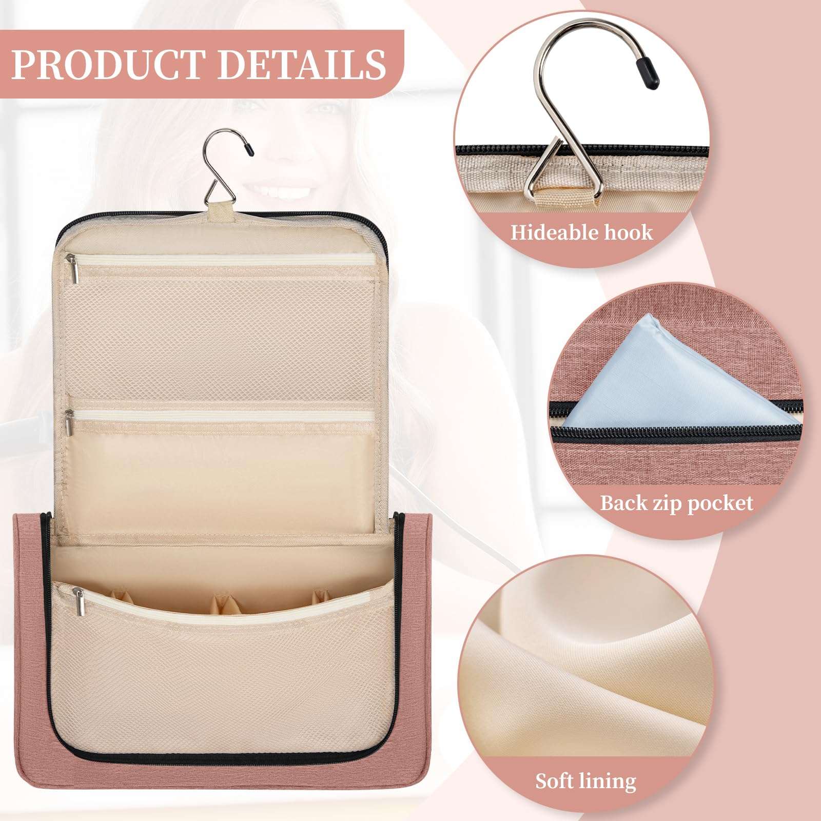 WELIDAY Travel Case Compatible with Dyson Airwrap Styler, Travel Portable Storage Bag with Hanging Hook and Multi-pockets for Hair Curler and Accessories (Front Open Design, Pink) - Image 3