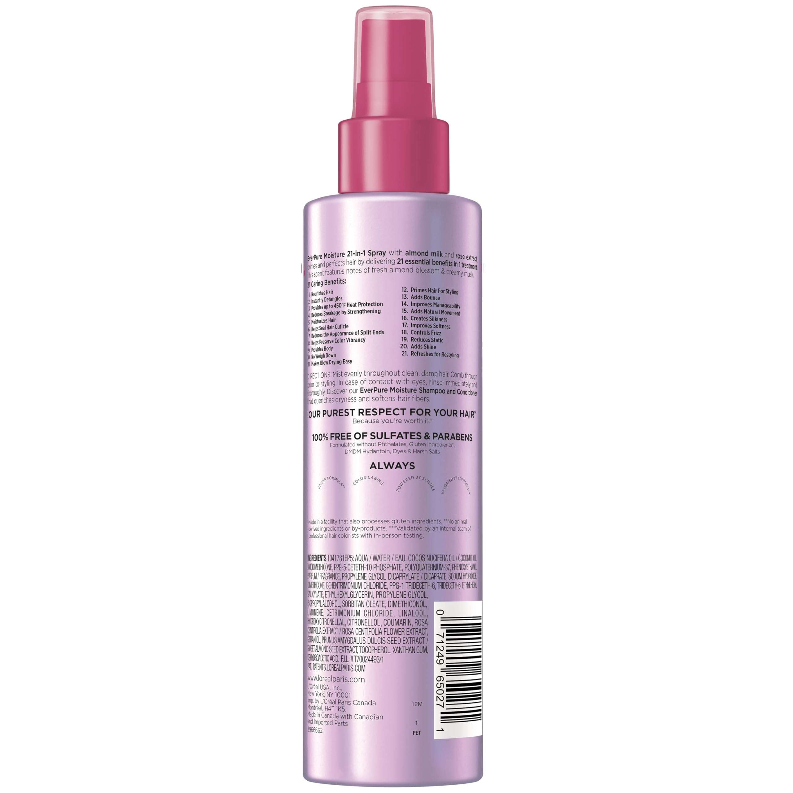L'Oreal Paris Leave-In Conditioner 21-in-1 Moisture for Dry Hair | Sulfate Free | EverPure | 6.7 fl oz - Image 9