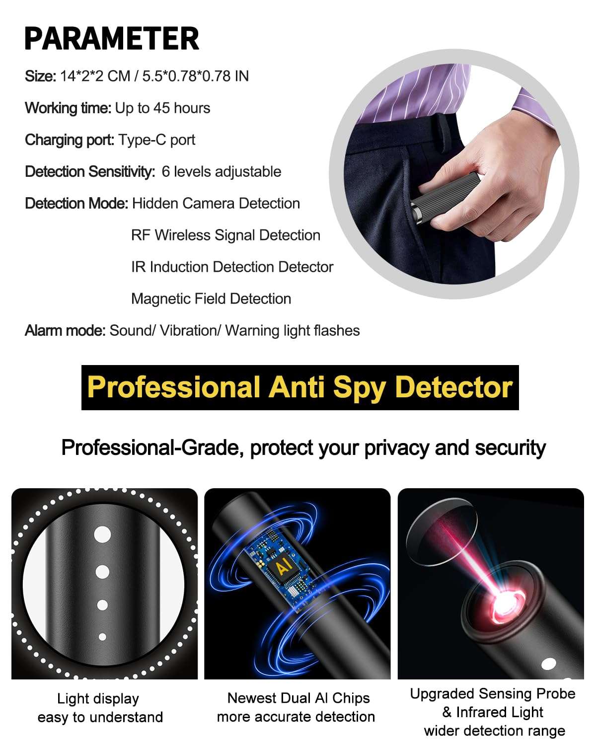 Hidden Camera Detectors, Spy Camera Finder, Hidden GPS Tracking Device Listening Recording Device Detector, Hidden Bug Sweeper and Camera Detector for Travel Hotel Car (Medium) - Image 2