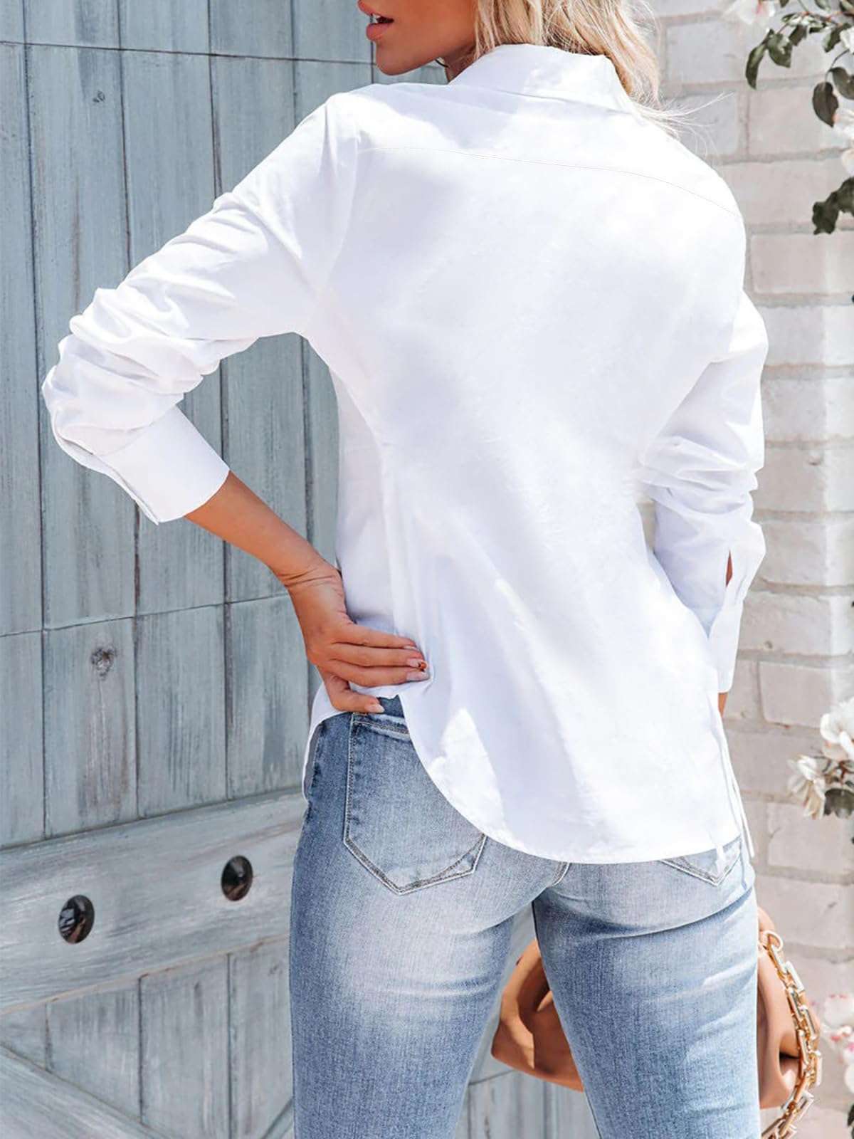 siliteelon Women's Button Down Shirts Long Sleeve Dress Shirts Wrinkle Free Collared Work Office Solid Blouses Corset Tops - Image 2