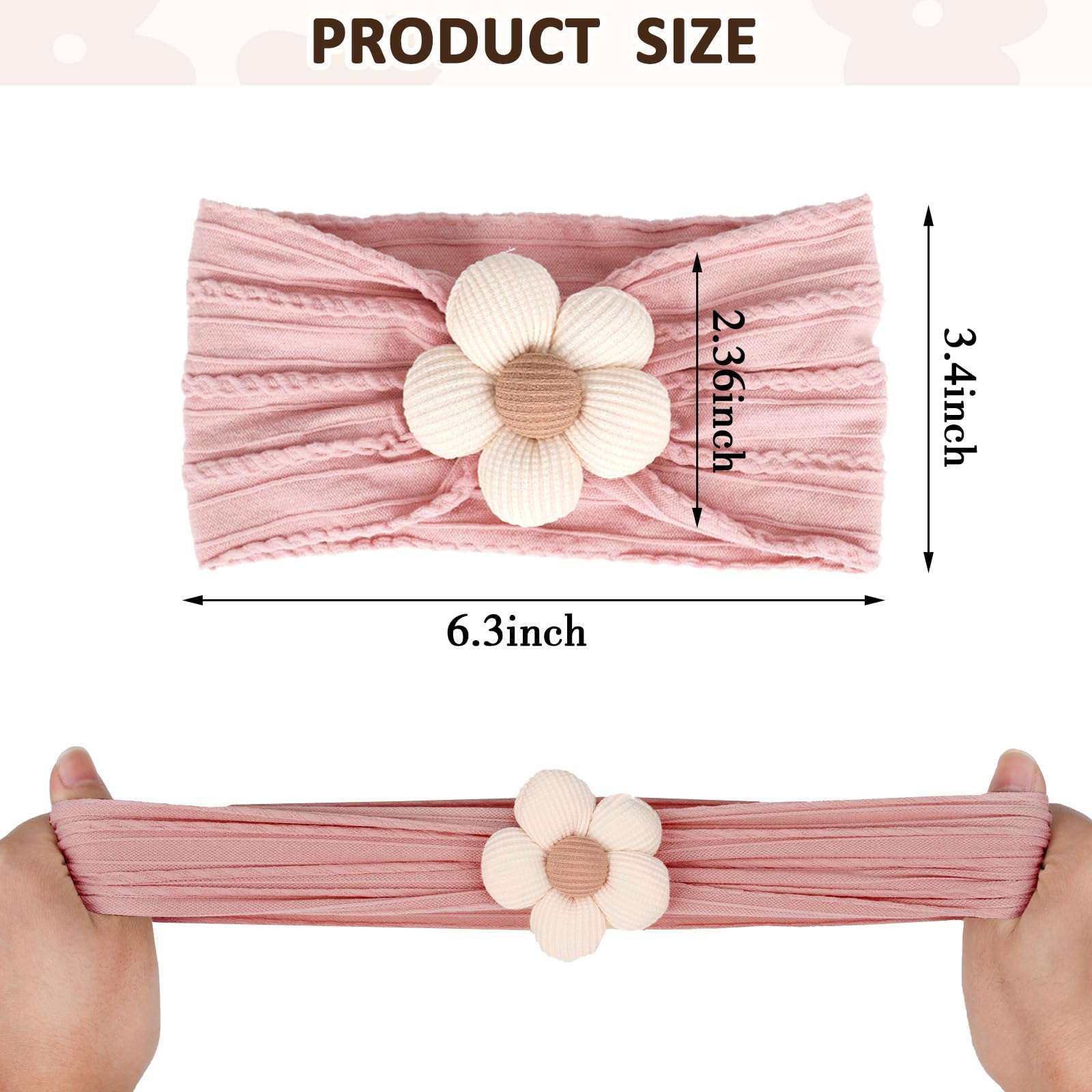 MIUXUESO 3 Pcs Baby Flower Headbands Baby Girls Nylon Headband Soft Hairbands Hair Accessories for Newborn Infant Toddler Kids (Beige Pink Khaki) - Image 3
