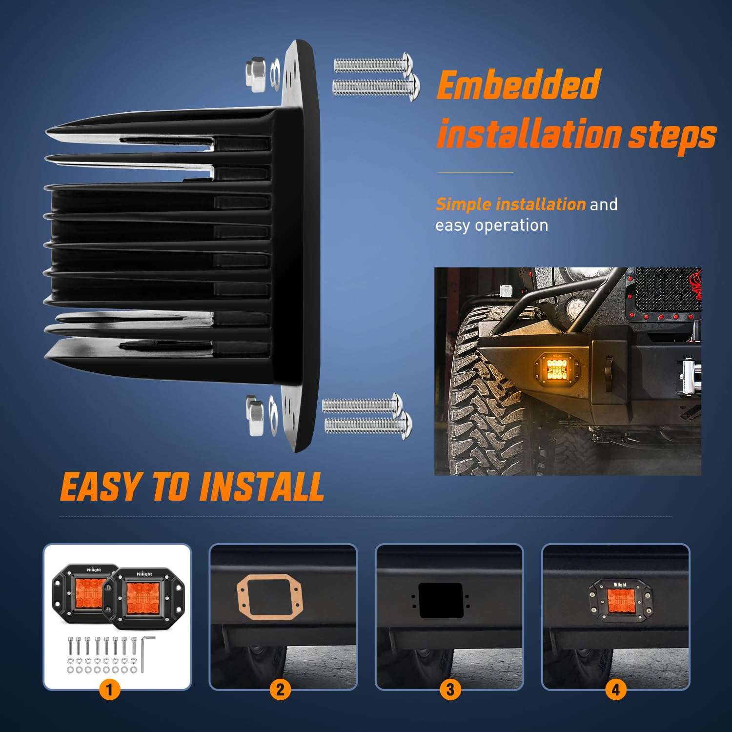 Nilight Flush Mount LED Light Pods 2 PCS 42 W Amber Upgraded Spot Flood Combo Driving Fog Lights Off Road Lights Bumper LED Work Light for Truck SUV ATV UTV Pickup Van Boat Tractor - Image 4