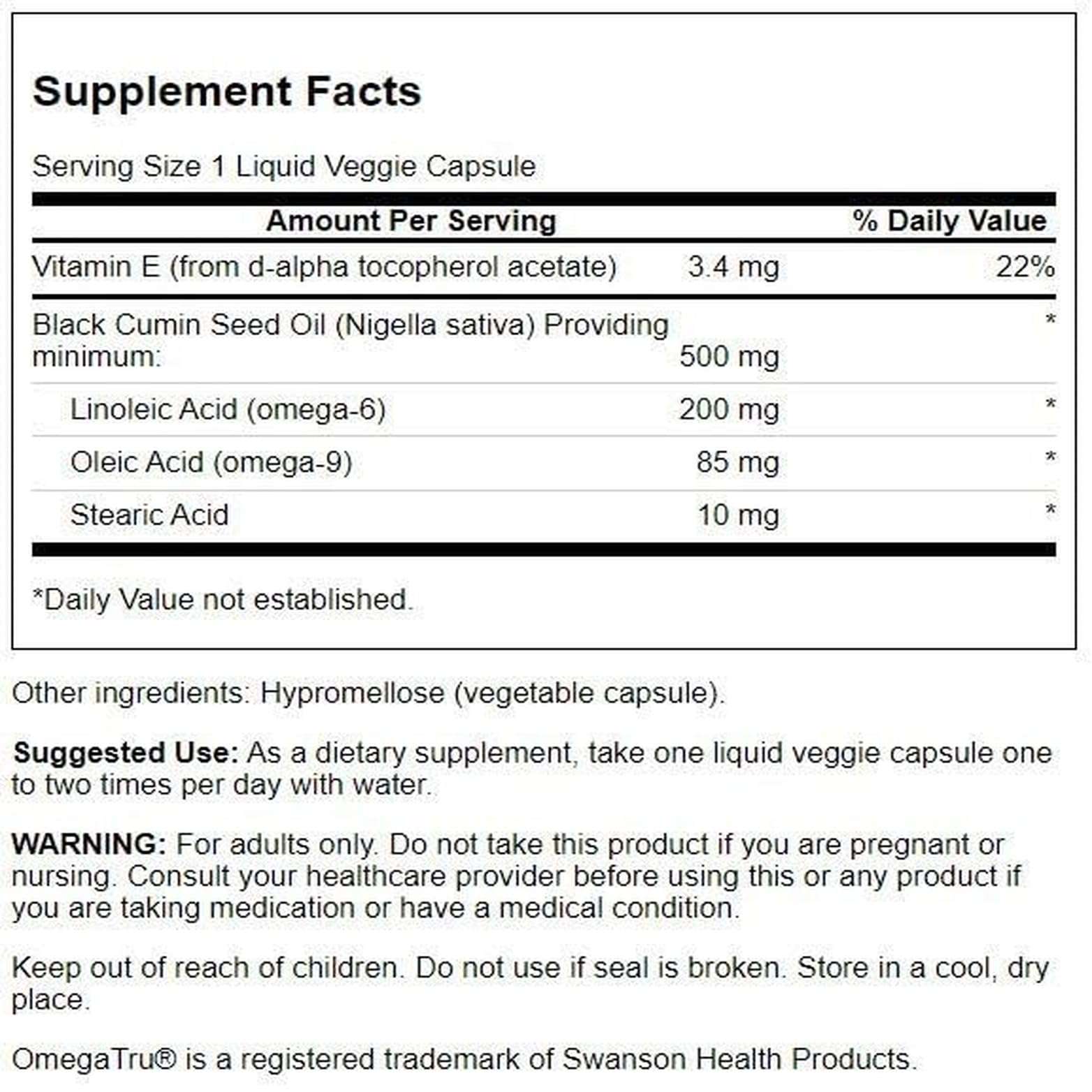 Swanson Black Cumin Seed Oil 500 Milligrams 60 Liq Vegcap - Image 2