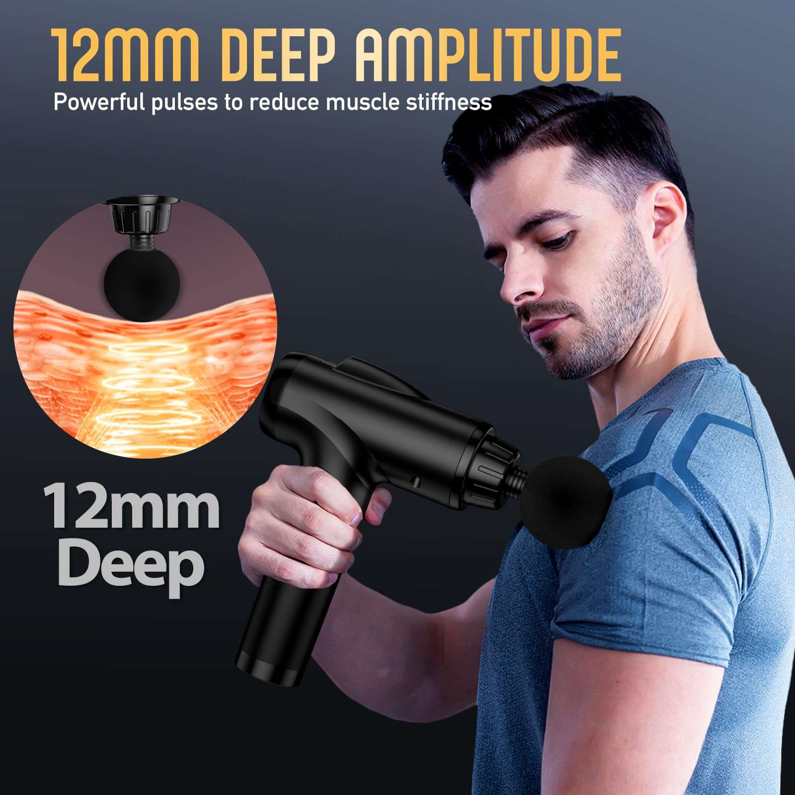 OLsky Massage Gun Deep Tissue, Handheld Electric Muscle Massager, High Intensity Percussion Massage Device for Pain Relief with 9 Attachments & 30 Speed(Black) - Image 4
