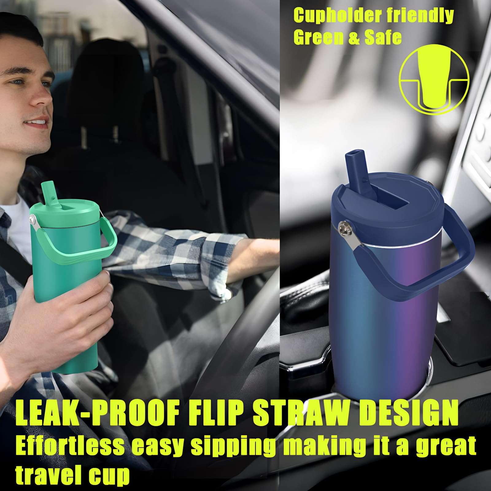 Zukro 50 OZ Tumbler With Flip Straw |Triple-Wall Vacuum Insulated Water Jug With Top Handle For Gym Sports Outdoors |Large Leak Proof Stainless Steel Water Bottle, Fit in Cupholder |Cold 34 Hours - Image 6